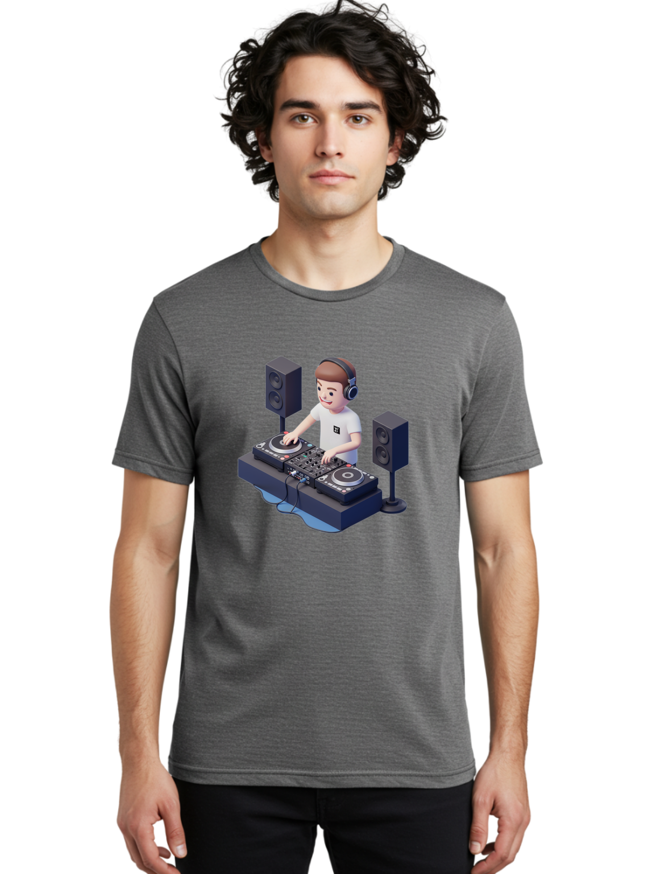 Dj-Controller Men'S Graphic Tee, 100% Cotton, Comfortable Casual Summer Wear, Machine Washable, Cartoon Dj, Dj Controller, Sound Equipment, Music Production, Electronic Dance Music, Dj Setup, Headphones, Speakers, Turntables Bad041