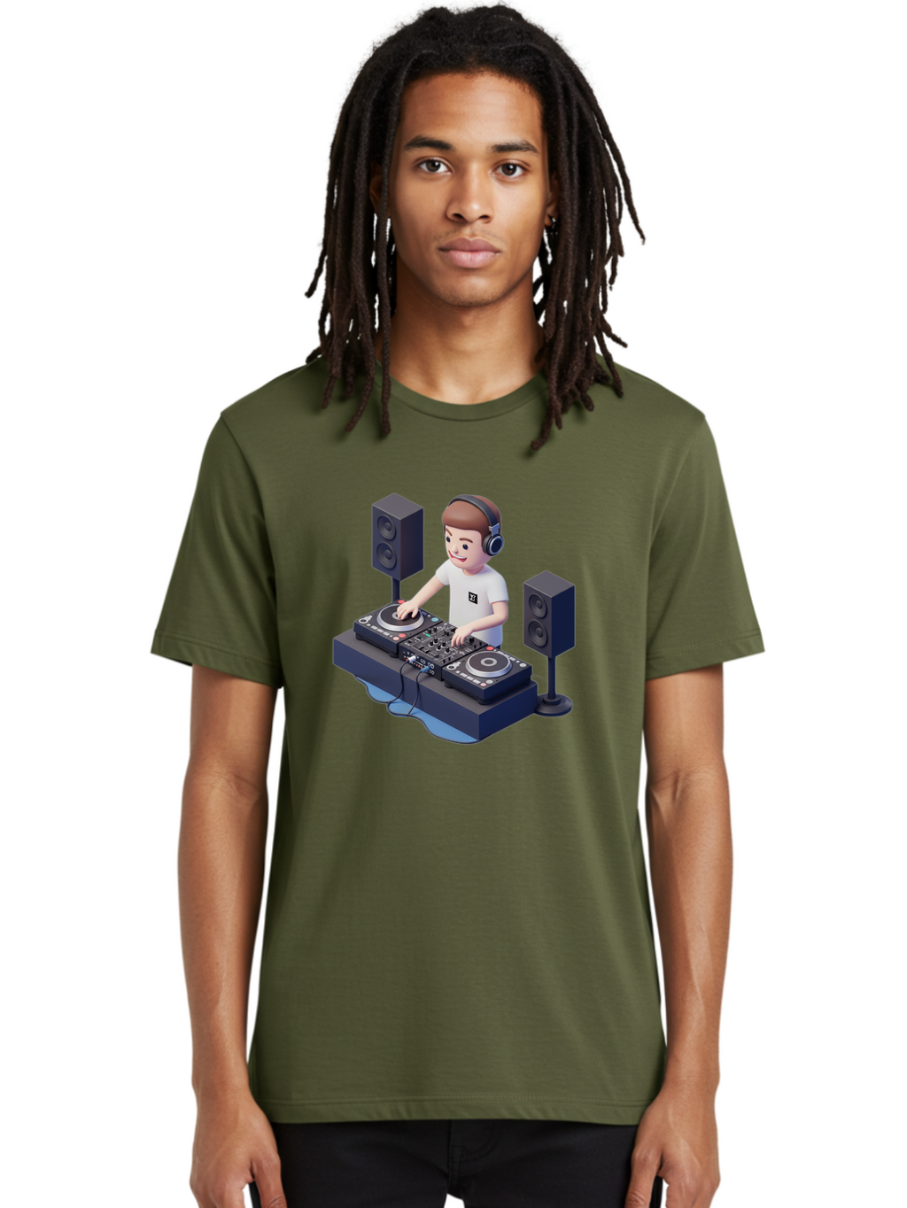Dj-Controller Men'S Graphic Tee, 100% Cotton, Comfortable Casual Summer Wear, Machine Washable, Cartoon Dj, Dj Controller, Sound Equipment, Music Production, Electronic Dance Music, Dj Setup, Headphones, Speakers, Turntables Bad041