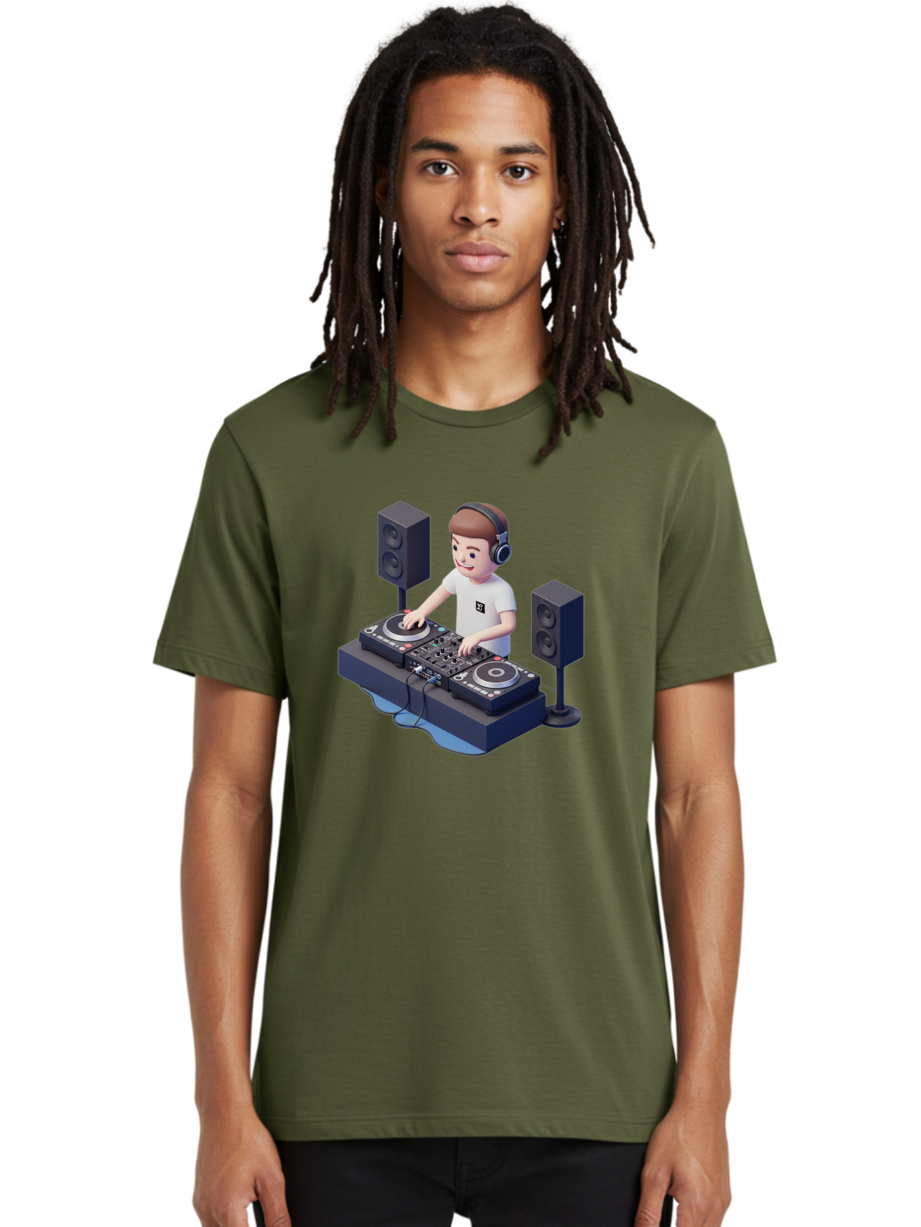 Dj-Controller Men'S Graphic Tee, 100% Cotton, Comfortable Casual Summer Wear, Machine Washable, Cartoon Dj, Dj Controller, Sound Equipment, Music Production, Electronic Dance Music, Dj Setup, Headphones, Speakers, Turntables Bad041