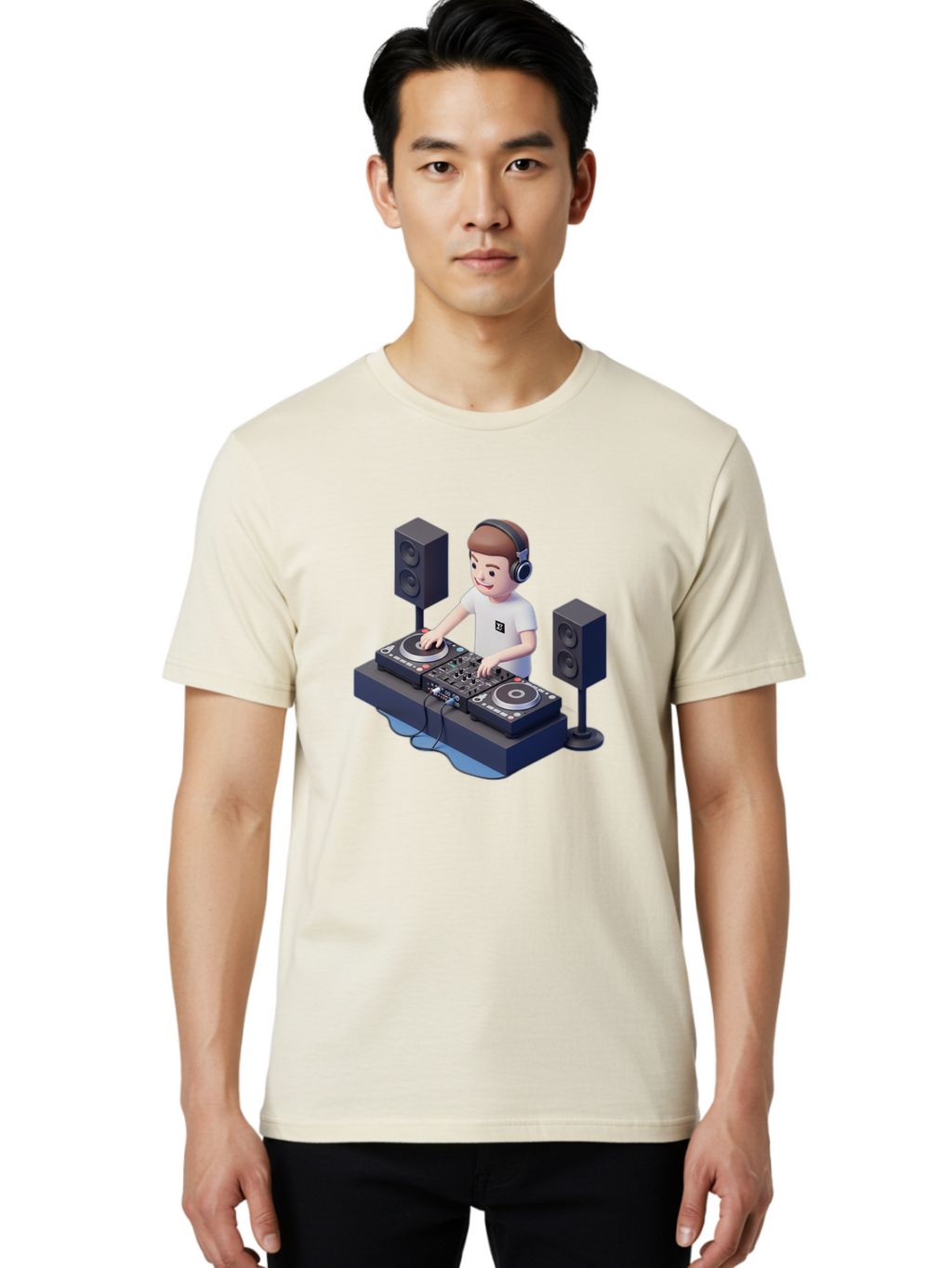 Dj-Controller Men'S Graphic Tee, 100% Cotton, Comfortable Casual Summer Wear, Machine Washable, Cartoon Dj, Dj Controller, Sound Equipment, Music Production, Electronic Dance Music, Dj Setup, Headphones, Speakers, Turntables Bad041
