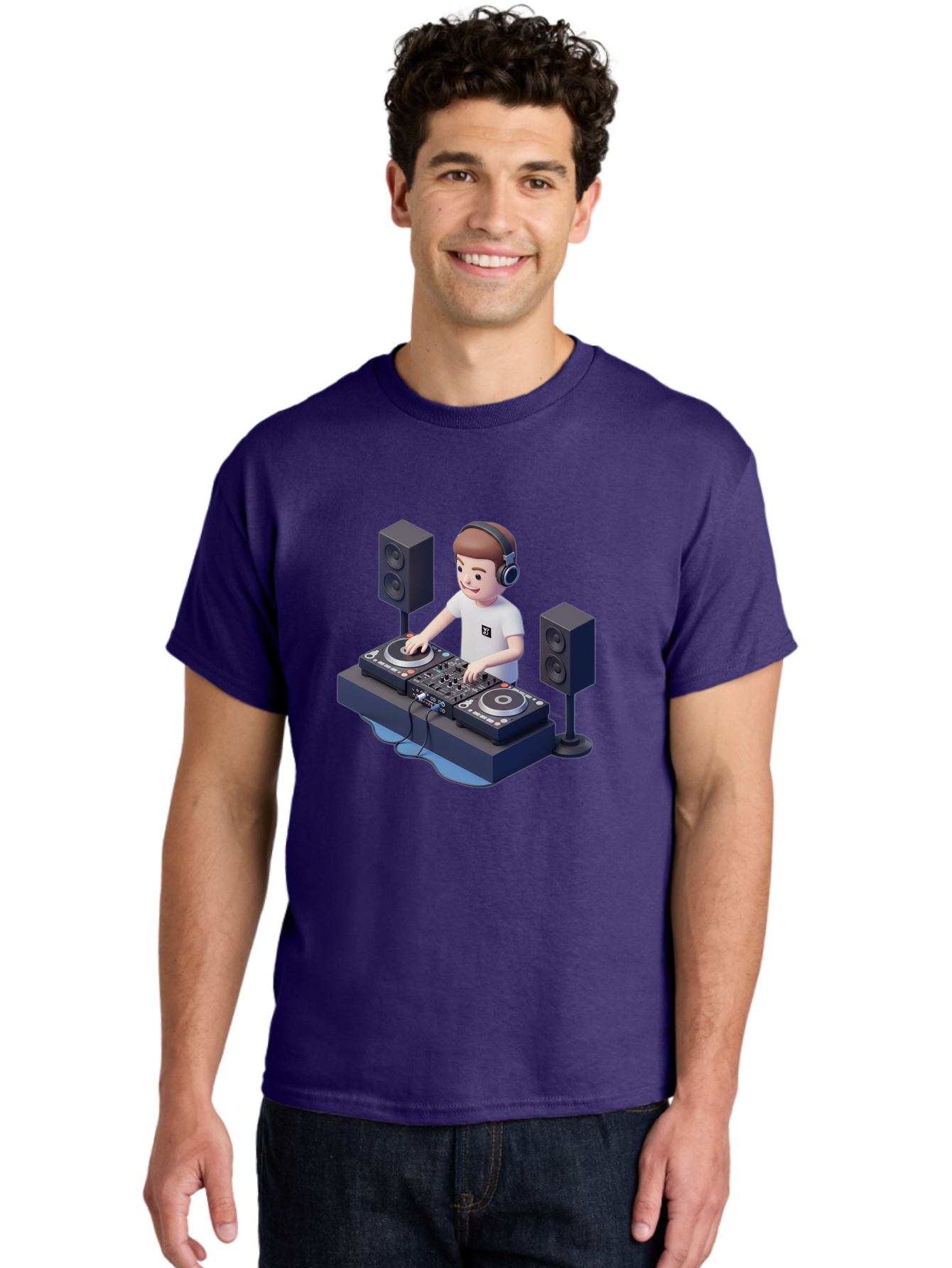 Dj-Controller Men'S Graphic Tee, 100% Cotton, Comfortable Casual Summer Wear, Machine Washable, Cartoon Dj, Dj Controller, Sound Equipment, Music Production, Electronic Dance Music, Dj Setup, Headphones, Speakers, Turntables Bad041