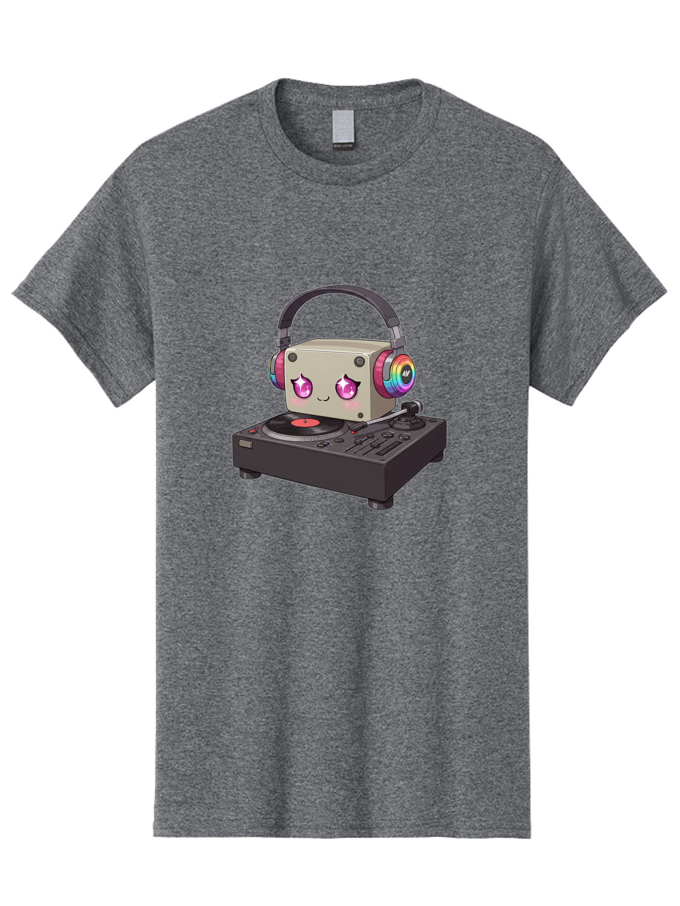 Dj-Mixer Men'S Graphic Tee, 100% Cotton, Comfortable Casual Summer Wear, Machine Washable, Cartoon Boombox, Dj Equipment, Vinyl Record, Music Headphones, Colorful Accents, Kawaii Style, Music Production, Electronic Dance Music, Dj Culture Bad042