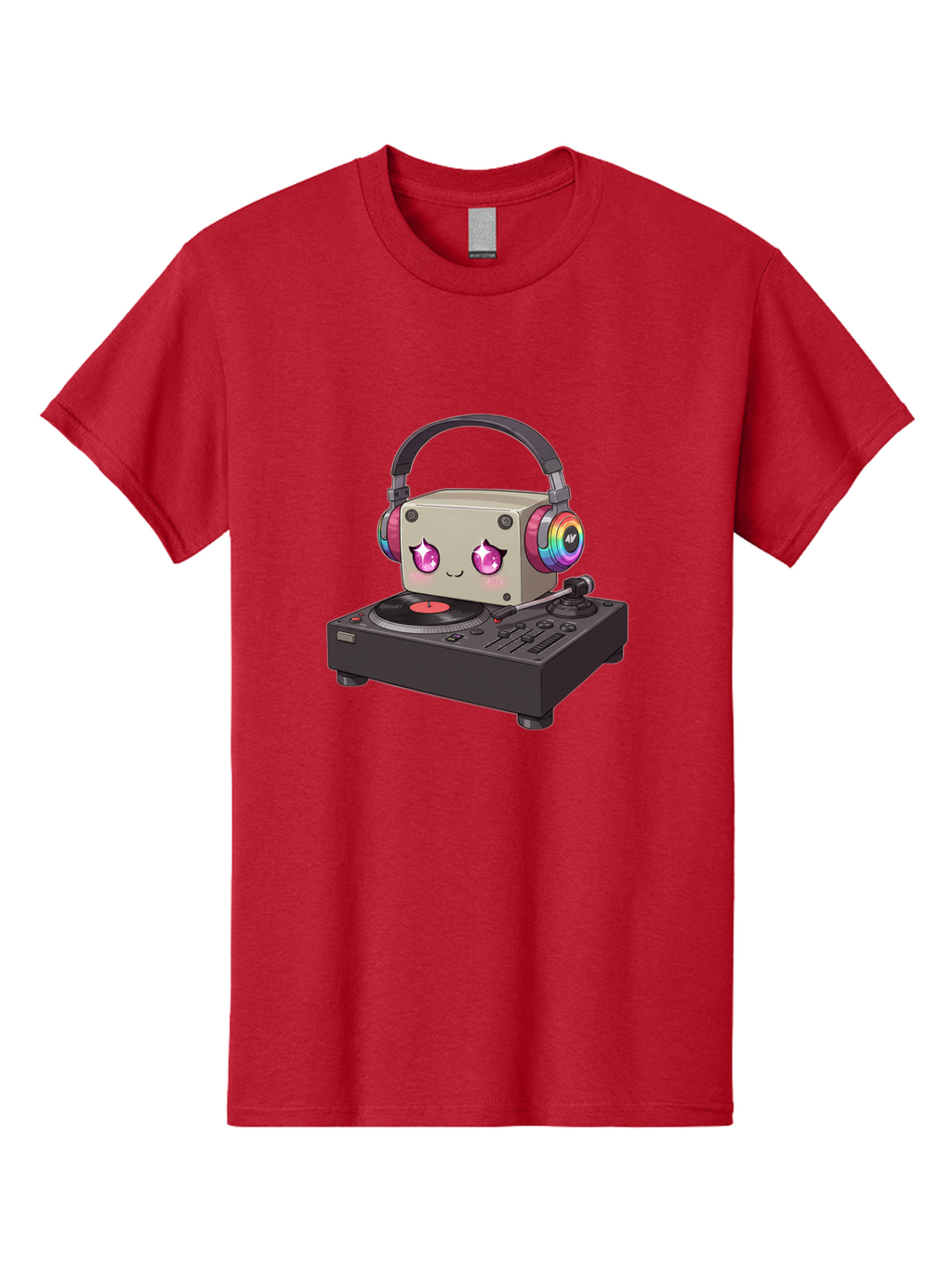 Dj-Mixer Men'S Graphic Tee, 100% Cotton, Comfortable Casual Summer Wear, Machine Washable, Cartoon Boombox, Dj Equipment, Vinyl Record, Music Headphones, Colorful Accents, Kawaii Style, Music Production, Electronic Dance Music, Dj Culture Bad042