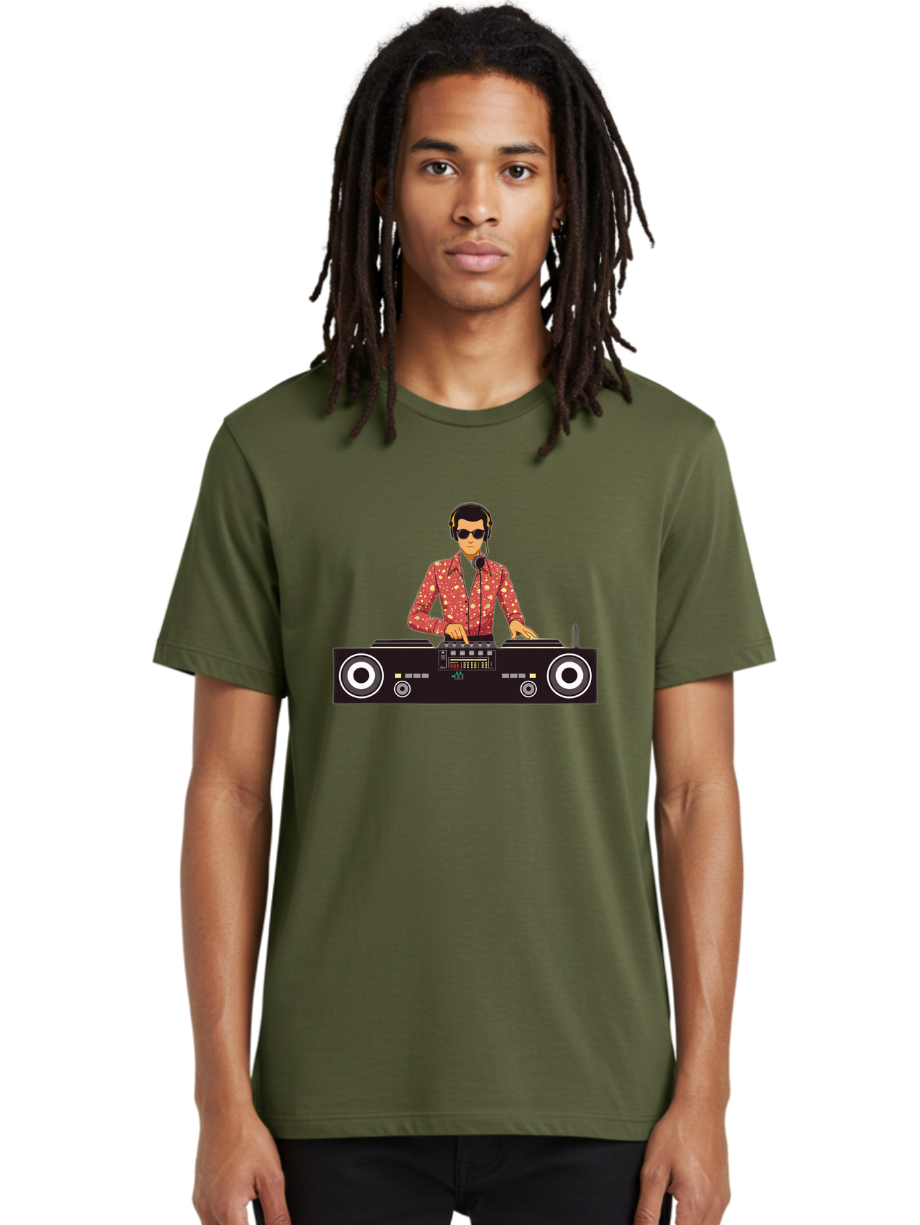 Dj-Mixing Men'S Graphic Tee, 100% Cotton, Comfortable Casual Summer Wear, Machine Washable, Dj Equipment, Vinyl Records, Music Production, Dj Setup, Sound Mix, Electronic Dance Music, Club Night, Turntables, Sound Controllers, Professional Dj Bad044