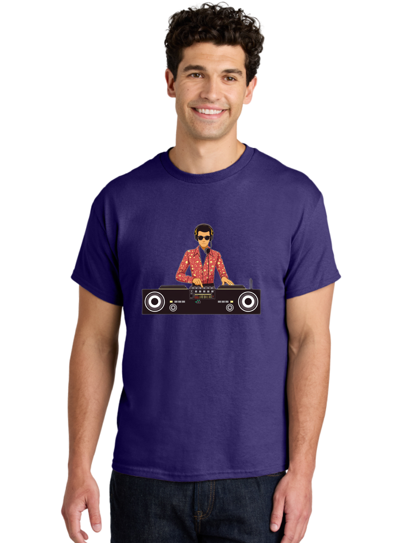 Dj-Mixing Men'S Graphic Tee, 100% Cotton, Comfortable Casual Summer Wear, Machine Washable, Dj Equipment, Vinyl Records, Music Production, Dj Setup, Sound Mix, Electronic Dance Music, Club Night, Turntables, Sound Controllers, Professional Dj Bad044