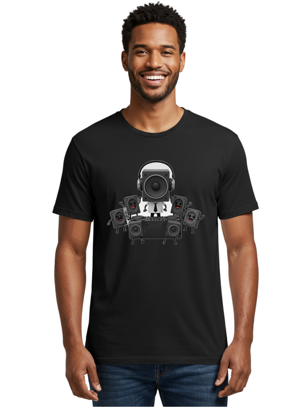 Dj-Speaker Men'S Graphic Tee, 100% Cotton, Comfortable Casual Summer Wear, Machine Washable, Dj Equipment, Sound System, Loudspeakers, Animated Speakers, Music Production, Audio Setup, Dj Controller, Sound Technology Bad046