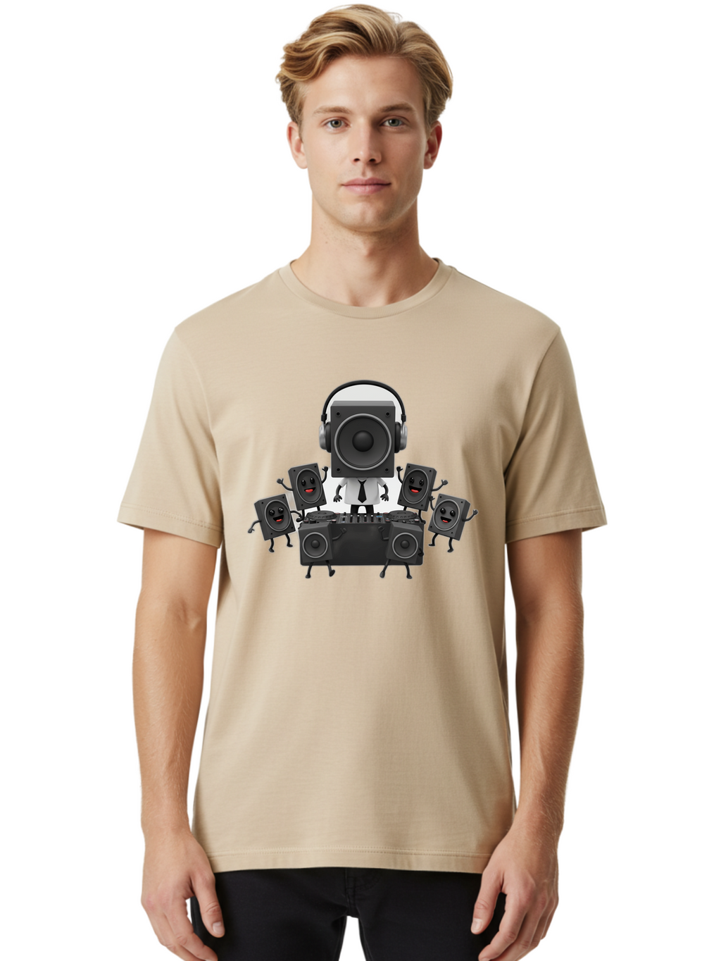 Dj-Speaker Men'S Graphic Tee, 100% Cotton, Comfortable Casual Summer Wear, Machine Washable, Dj Equipment, Sound System, Loudspeakers, Animated Speakers, Music Production, Audio Setup, Dj Controller, Sound Technology Bad046