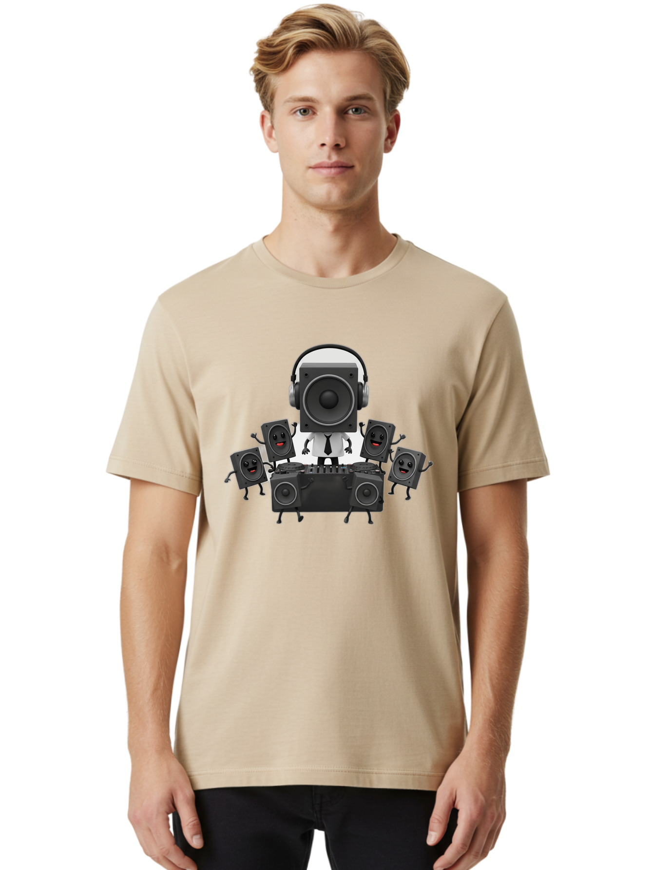 Dj-Speaker Men'S Graphic Tee, 100% Cotton, Comfortable Casual Summer Wear, Machine Washable, Dj Equipment, Sound System, Loudspeakers, Animated Speakers, Music Production, Audio Setup, Dj Controller, Sound Technology Bad046