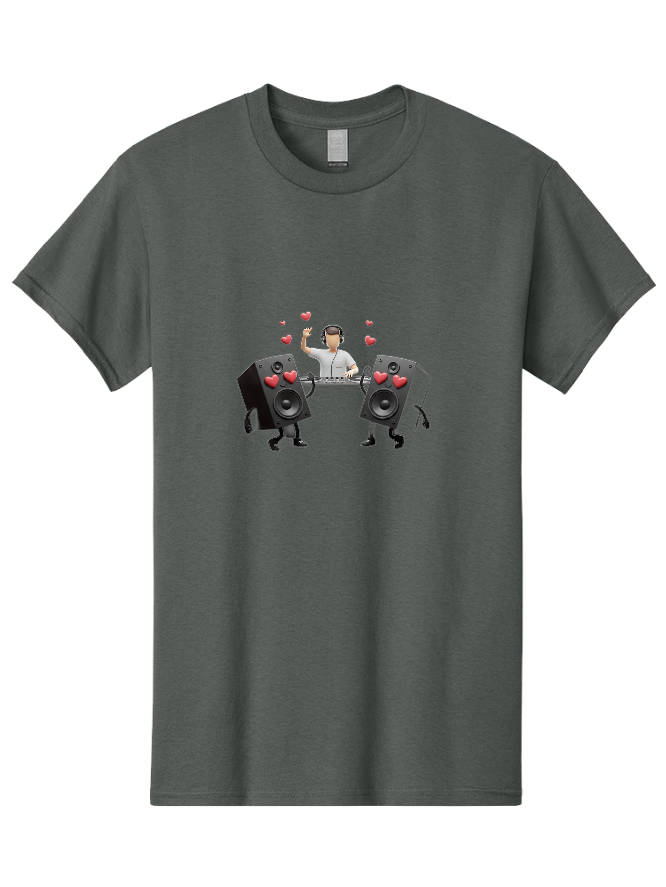 Dj-With-Heart-Speakers Men'S Graphic Tee, 100% Cotton, Comfortable Casual Summer Wear, Machine Washable, Dj Spinning Tracks, Speakers With Hearts, Love For Music, Electronic Dance Music, Party Atmosphere, Vibrant Setting, Bad049