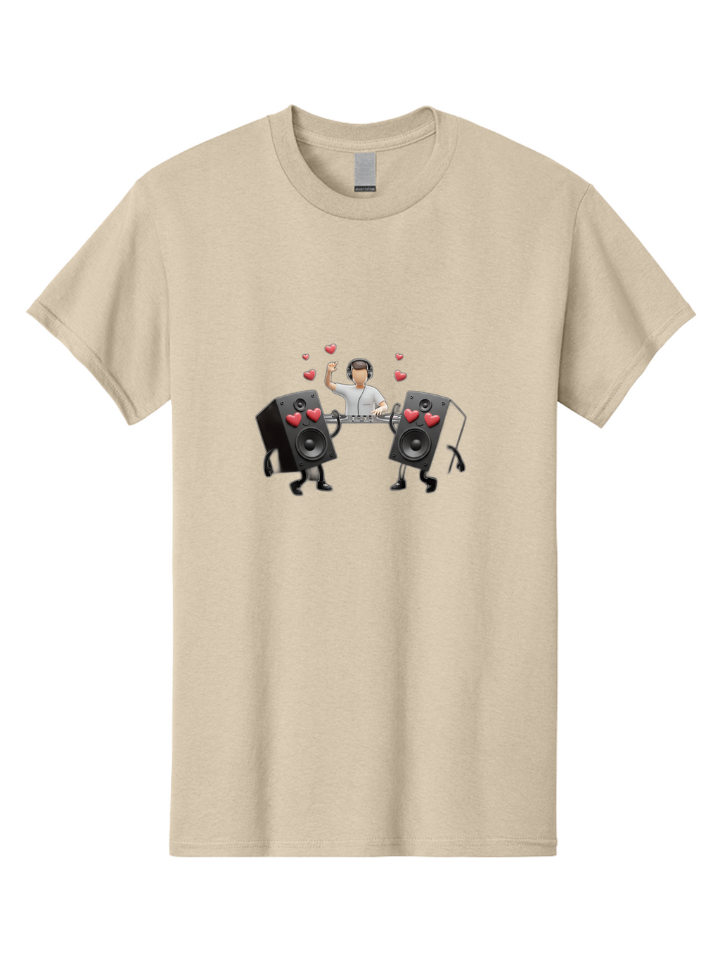 Dj-With-Heart-Speakers Men'S Graphic Tee, 100% Cotton, Comfortable Casual Summer Wear, Machine Washable, Dj Spinning Tracks, Speakers With Hearts, Love For Music, Electronic Dance Music, Party Atmosphere, Vibrant Setting, Bad049