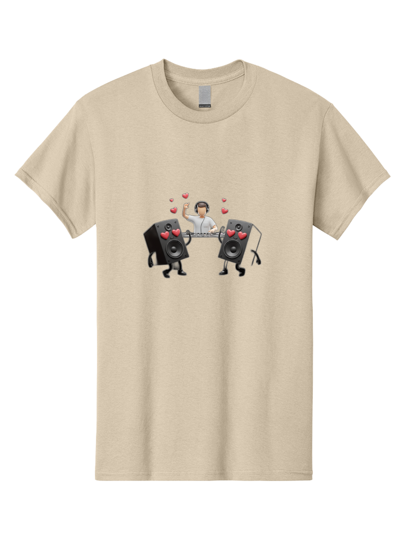 Dj-With-Heart-Speakers Men'S Graphic Tee, 100% Cotton, Comfortable Casual Summer Wear, Machine Washable, Dj Spinning Tracks, Speakers With Hearts, Love For Music, Electronic Dance Music, Party Atmosphere, Vibrant Setting, Bad049