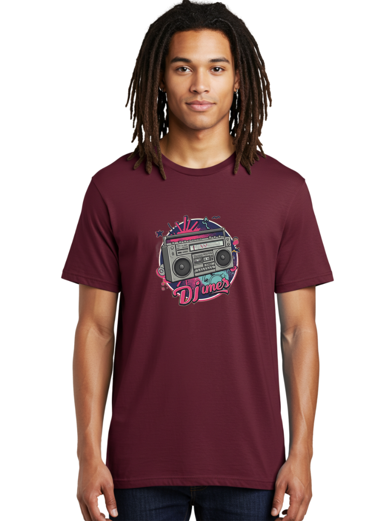 Djumer-Boombox Men'S Graphic Tee, 100% Cotton, Comfortable Casual Summer Wear, Machine Washable, Retro Boombox, Vinyl Records, Dj Equipment, Neon Lights, Graffiti Art, Street Culture, Music Beats, Cassette Player, Nostalgic Vibe Bad052