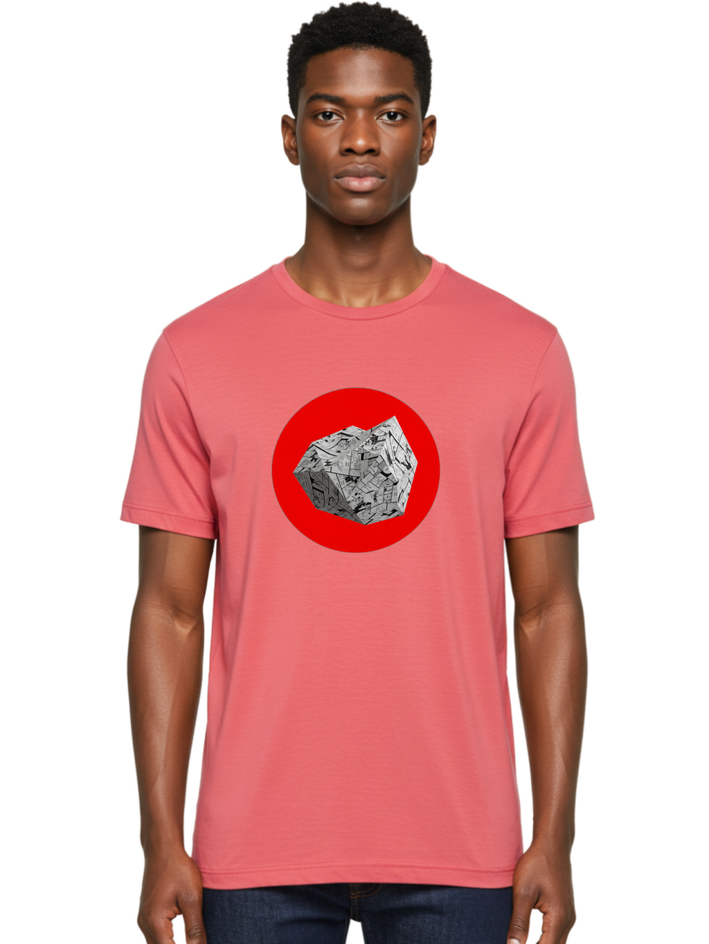 Dodecahedron Men'S Graphic Tee, 100% Cotton, Comfortable Casual Summer Wear, Machine Washable, Geometric Shape, Dodecahedron, 3D Object, Newspaper Clippings, Abstract Art, Modern Design, Unique Texture, Folded Paper, Layered Effect, Bad054