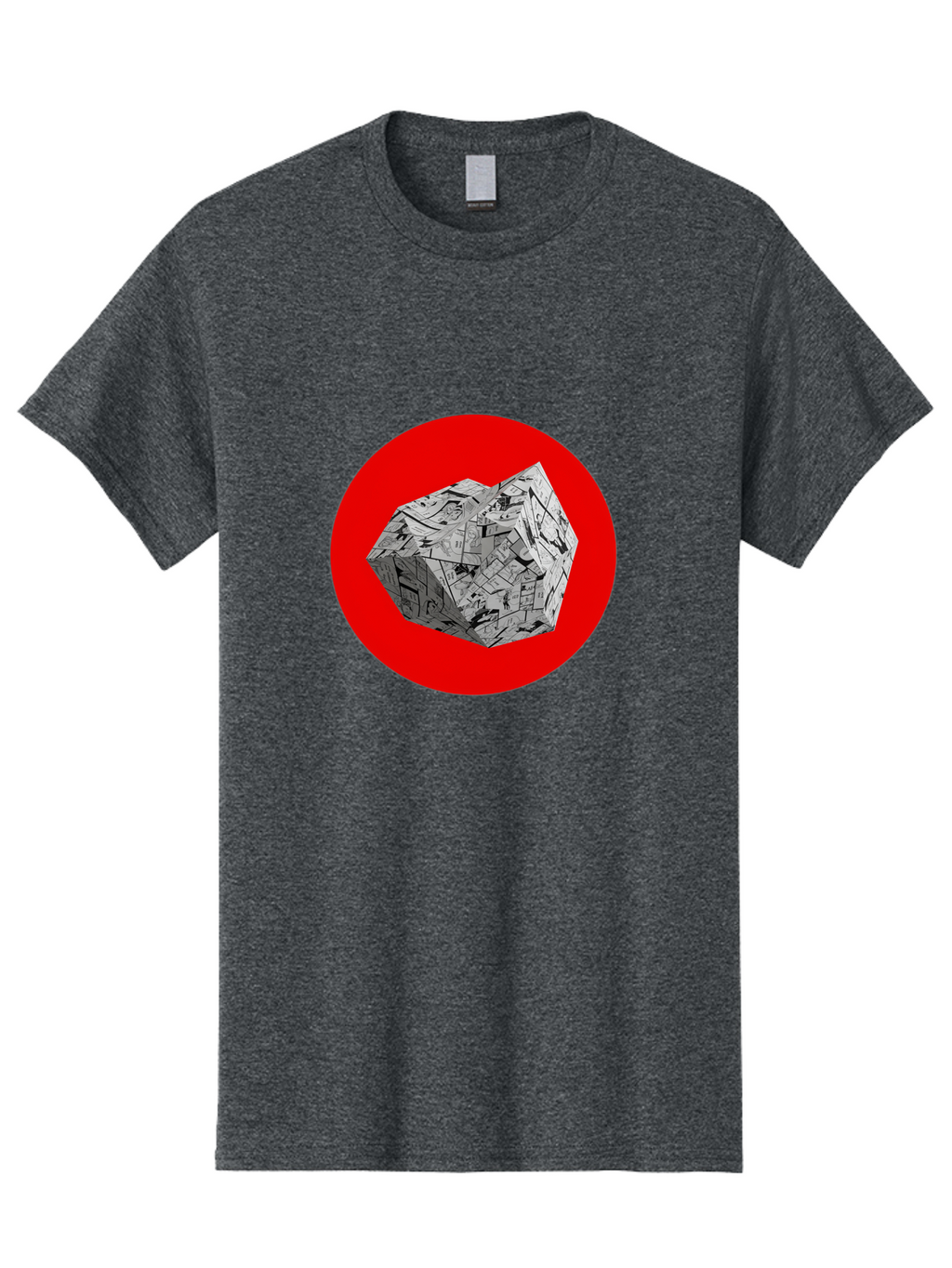 Dodecahedron Men'S Graphic Tee, 100% Cotton, Comfortable Casual Summer Wear, Machine Washable, Geometric Shape, Dodecahedron, 3D Object, Newspaper Clippings, Abstract Art, Modern Design, Unique Texture, Folded Paper, Layered Effect, Bad054