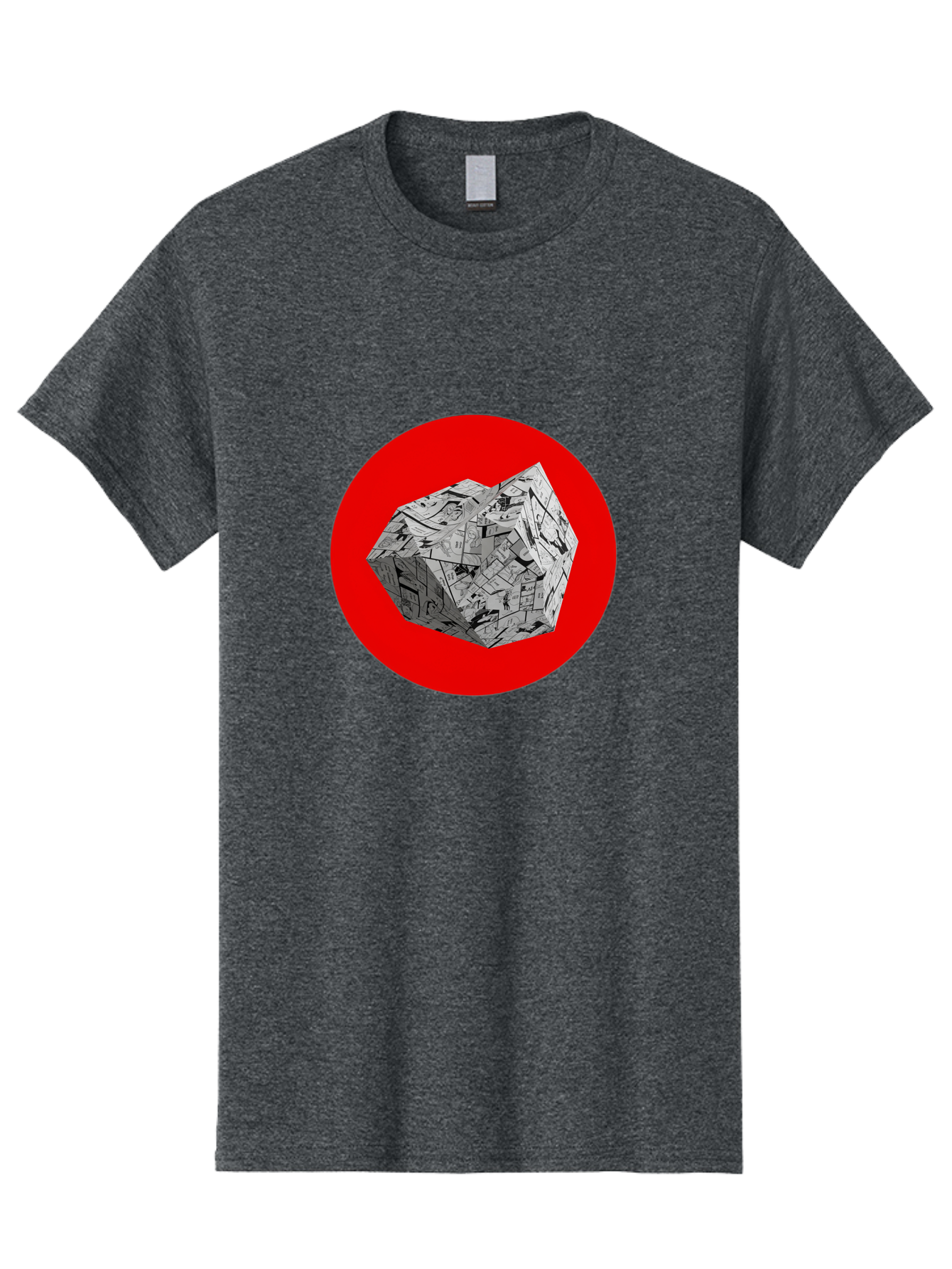 Dodecahedron Men'S Graphic Tee, 100% Cotton, Comfortable Casual Summer Wear, Machine Washable, Geometric Shape, Dodecahedron, 3D Object, Newspaper Clippings, Abstract Art, Modern Design, Unique Texture, Folded Paper, Layered Effect, Bad054