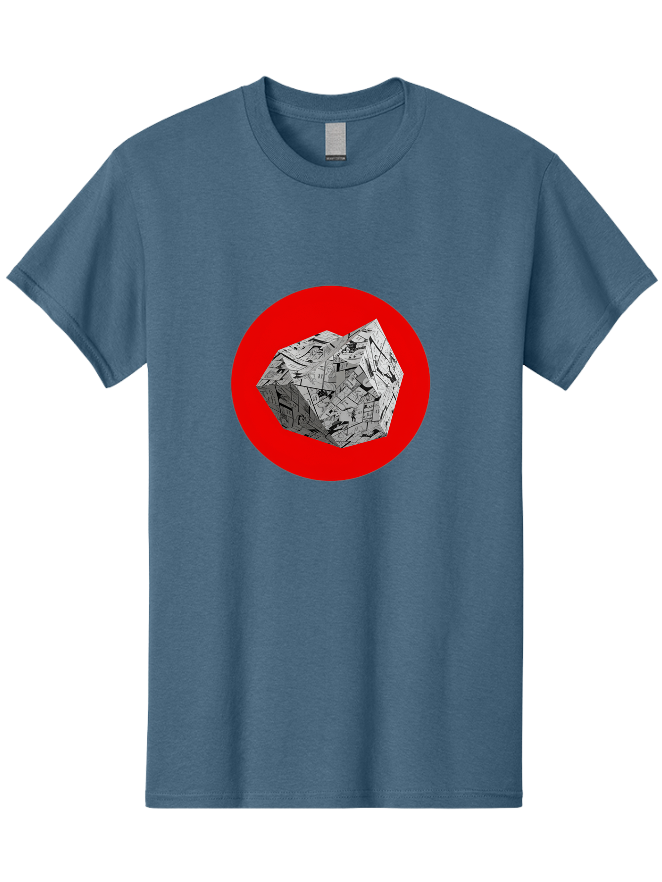 Dodecahedron Men'S Graphic Tee, 100% Cotton, Comfortable Casual Summer Wear, Machine Washable, Geometric Shape, Dodecahedron, 3D Object, Newspaper Clippings, Abstract Art, Modern Design, Unique Texture, Folded Paper, Layered Effect, Bad054