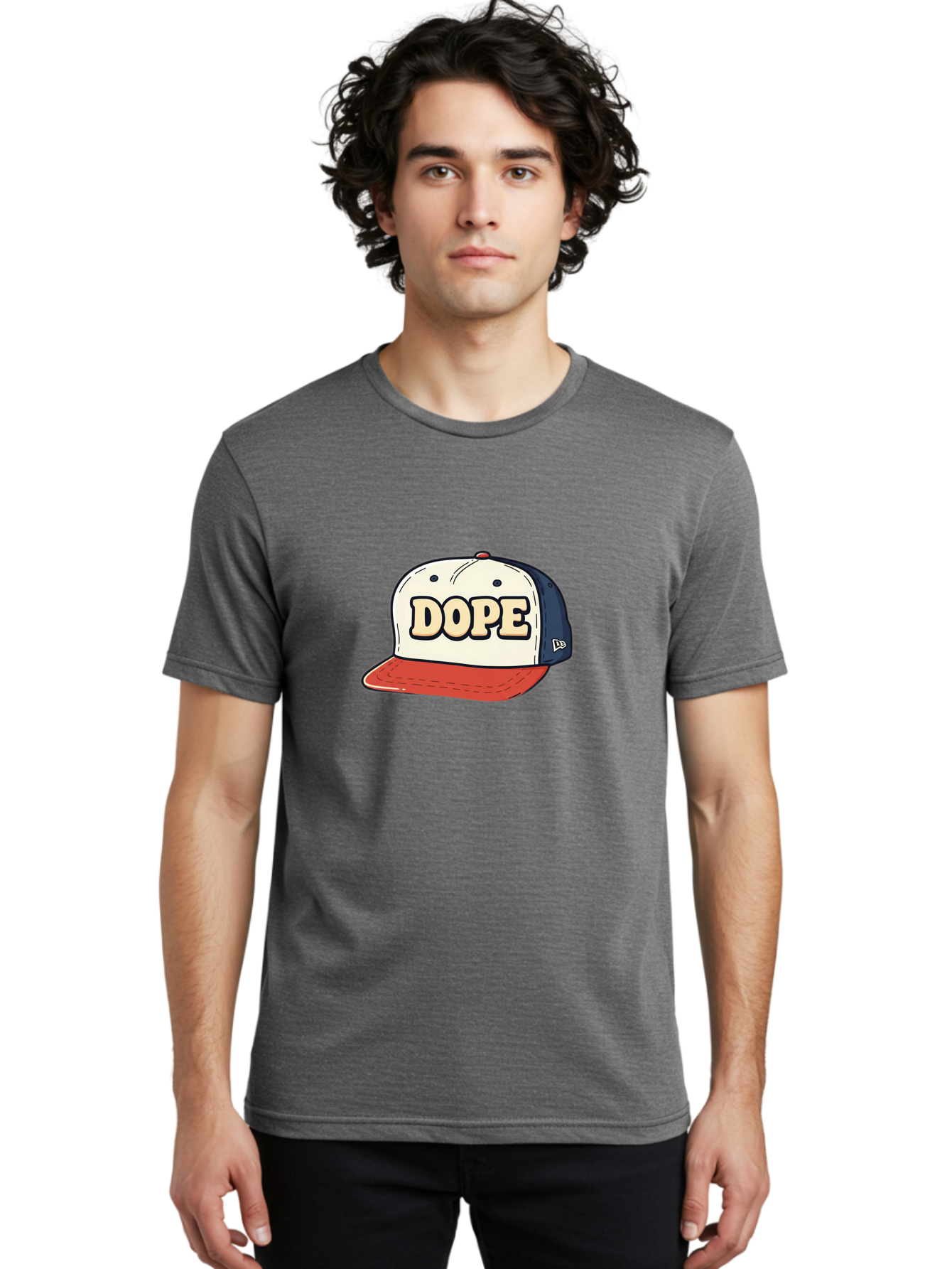 Dope-Baseball-Cap Men'S Graphic Tee, 100% Cotton, Comfortable Casual Summer Wear, Machine Washable, Baseball Cap, Red And Blue Cap, Dope Hat, Streetwear Fashion, New Era Logo, Bold Graphic, Cartoon Style, Trendy Accessory, Casual Wear, Bad055