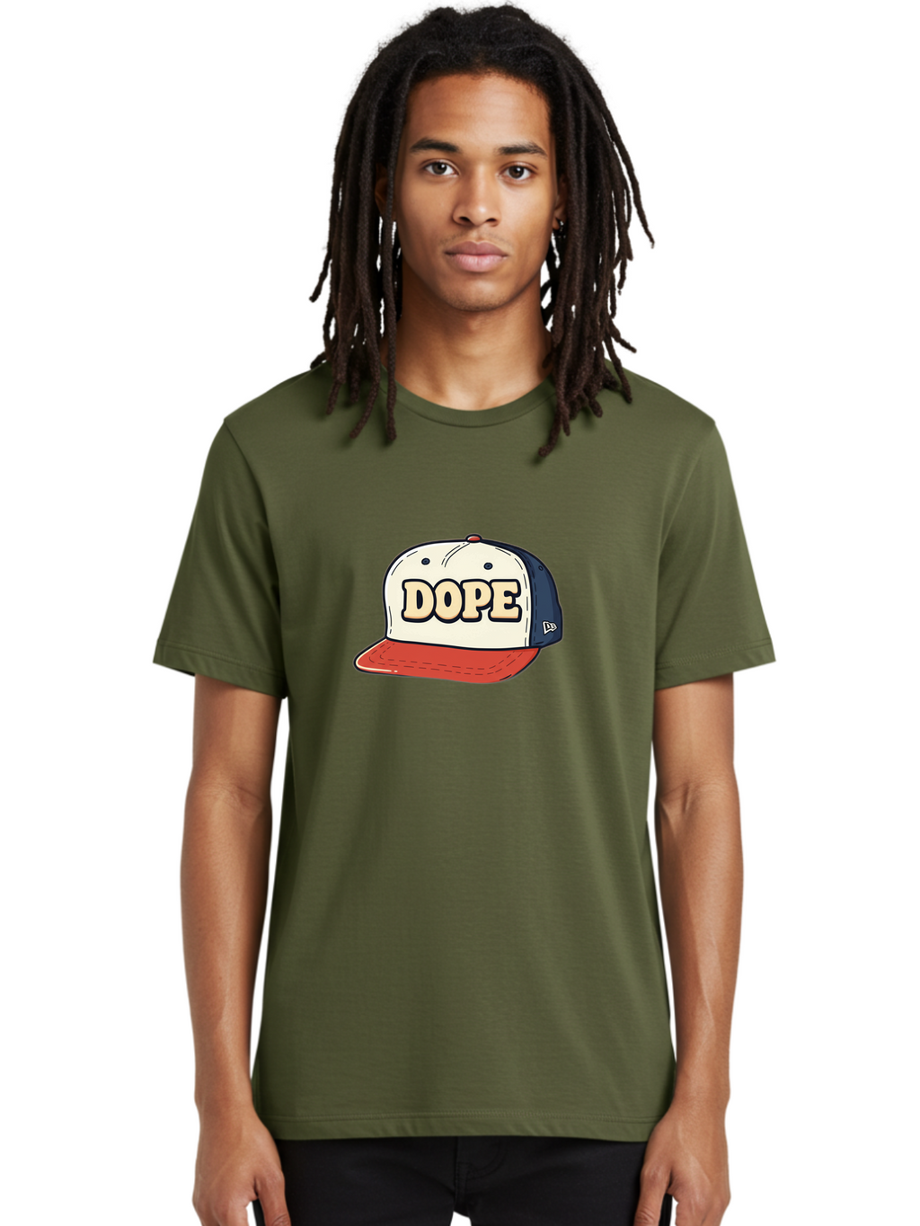 Dope-Baseball-Cap Men'S Graphic Tee, 100% Cotton, Comfortable Casual Summer Wear, Machine Washable, Baseball Cap, Red And Blue Cap, Dope Hat, Streetwear Fashion, New Era Logo, Bold Graphic, Cartoon Style, Trendy Accessory, Casual Wear, Bad055