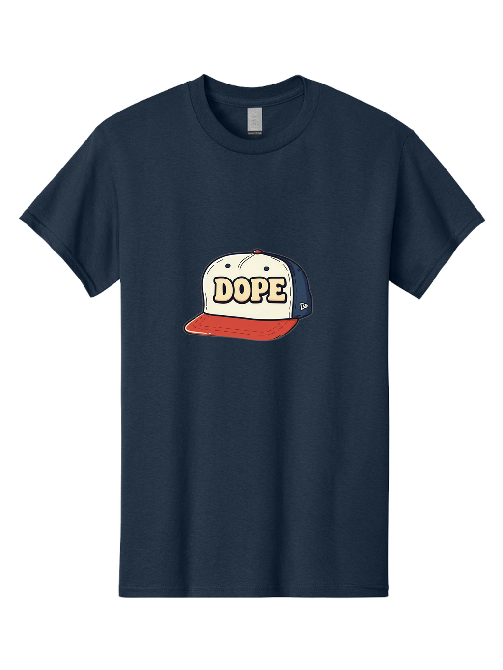 Dope-Baseball-Cap Men'S Graphic Tee, 100% Cotton, Comfortable Casual Summer Wear, Machine Washable, Baseball Cap, Red And Blue Cap, Dope Hat, Streetwear Fashion, New Era Logo, Bold Graphic, Cartoon Style, Trendy Accessory, Casual Wear, Bad055