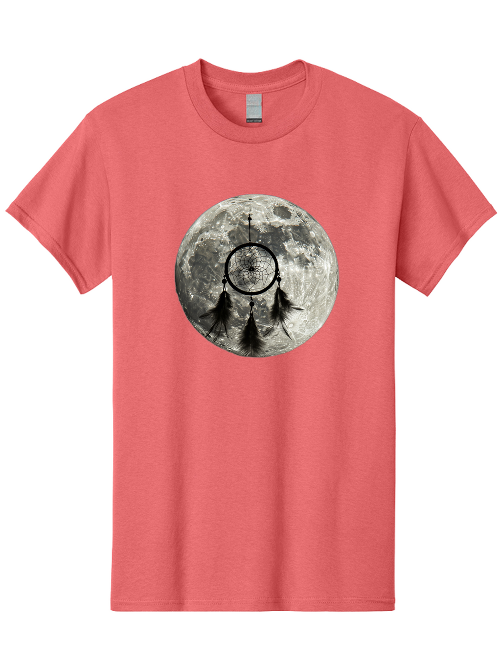 Dreamcatcher-Moon Men'S Graphic Tee, 100% Cotton, Comfortable Casual Summer Wear, Machine Washable, Dreamcatcher With Feathers, Full Moon, Lunar Surface, Mystical Symbol, Spiritual Significance, Black And White, Bohemian Style, Bad058