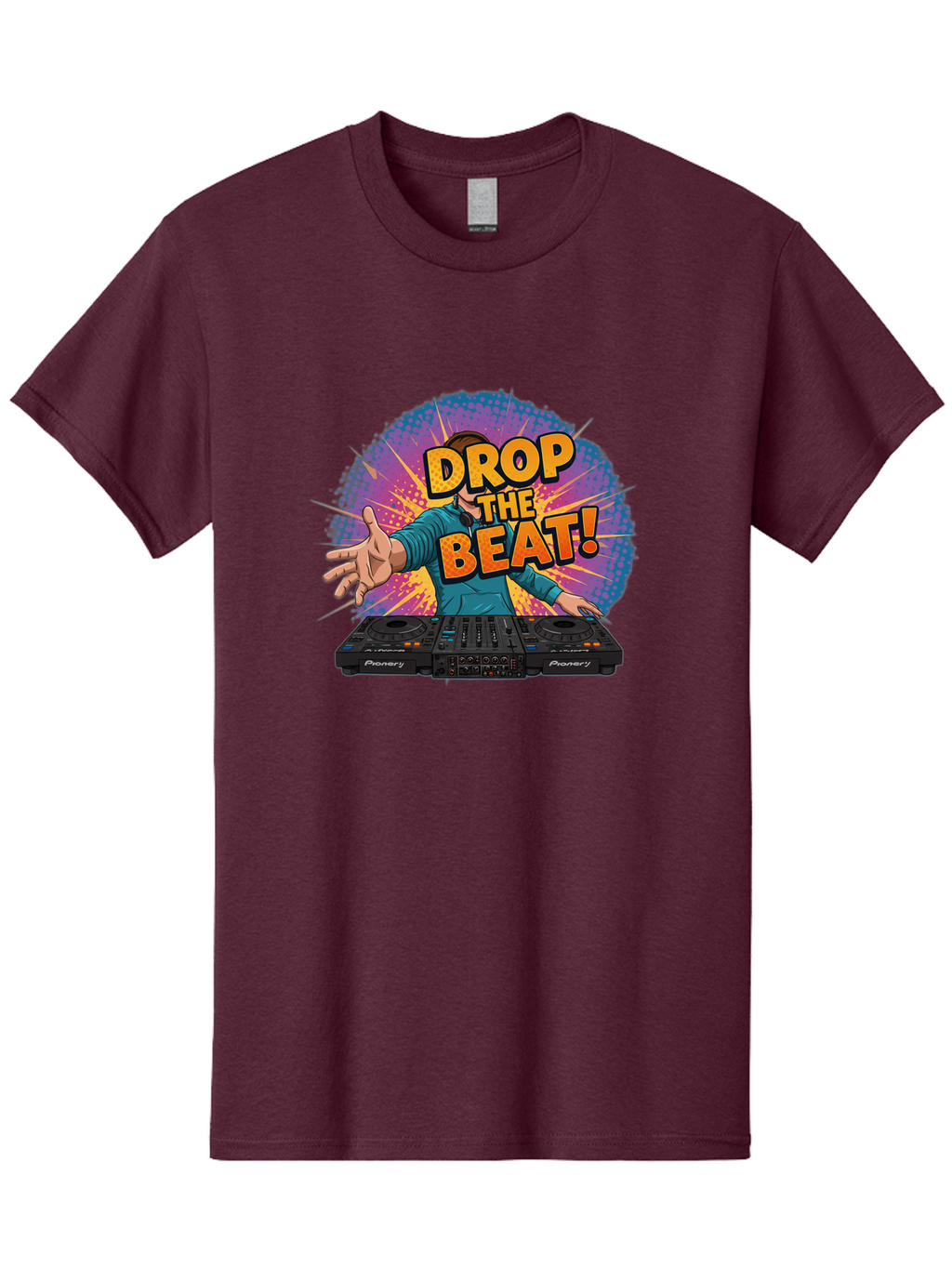 Drop-The-Beat Men'S Graphic Tee, 100% Cotton, Comfortable Casual Summer Wear, Machine Washable, Dj Spinning Tracks, Electronic Dance Music, Party Atmosphere, Club Vibe, Dj Controller, Pionery Equipment, Mixing Beats, Energetic Performance Bad060