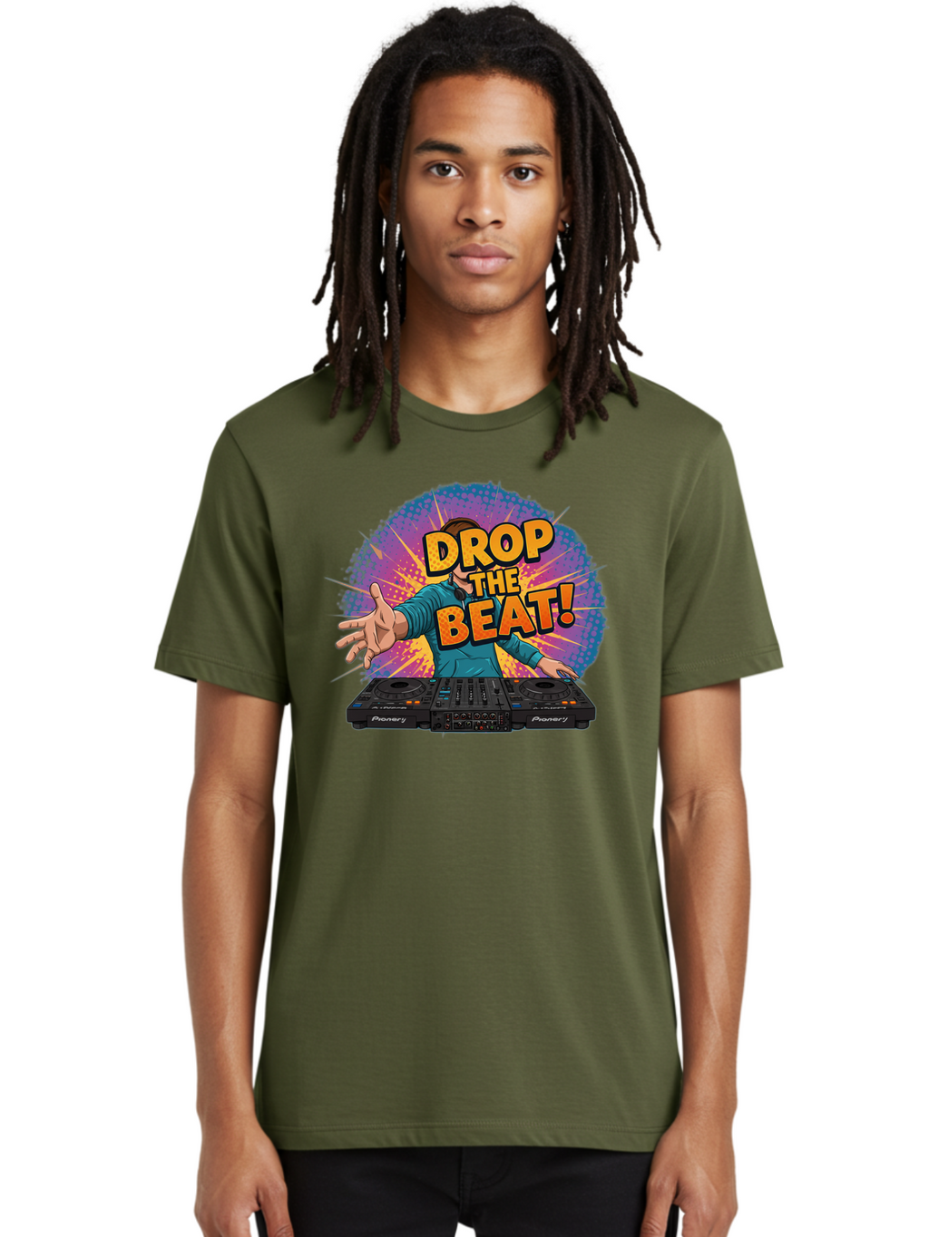 Drop-The-Beat Men'S Graphic Tee, 100% Cotton, Comfortable Casual Summer Wear, Machine Washable, Dj Spinning Tracks, Electronic Dance Music, Party Atmosphere, Club Vibe, Dj Controller, Pionery Equipment, Mixing Beats, Energetic Performance Bad060