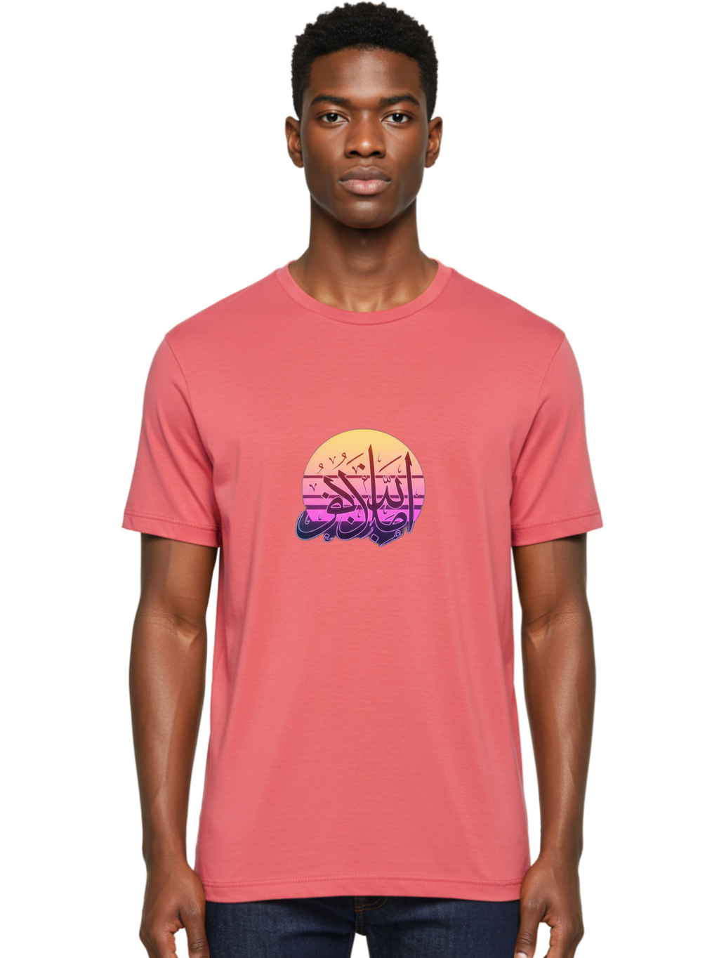 Eid-Mubarak Men'S Graphic Tee, 100% Cotton, Comfortable Casual Summer Wear, Machine Washable, Islamic Calligraphy, Arabic Text, Muhammad, Gradient Colors, Abstract Art, Spiritual Themes, Faith, Cultural Heritage, Artistic Expression, Bad065