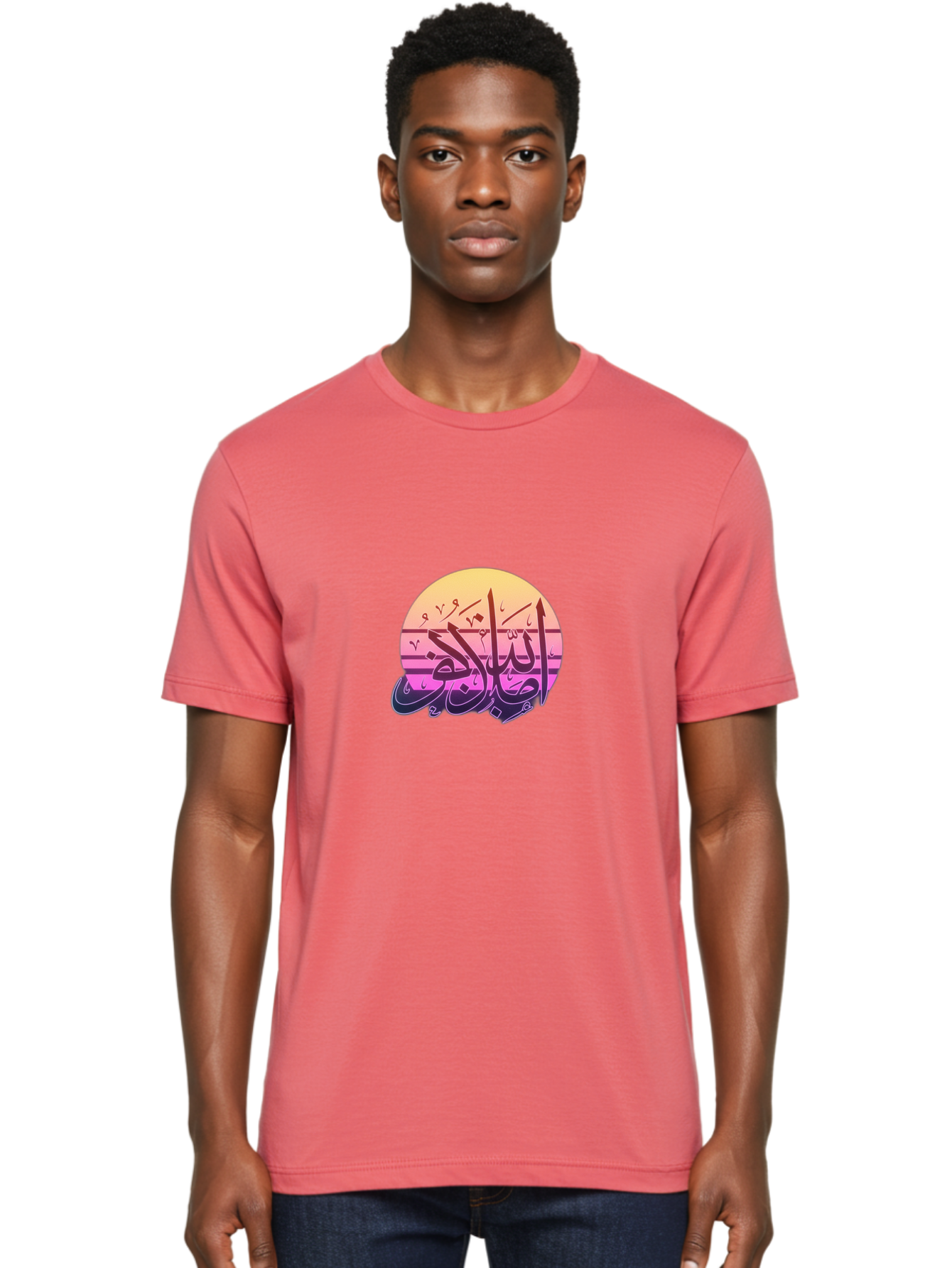 Eid-Mubarak Men'S Graphic Tee, 100% Cotton, Comfortable Casual Summer Wear, Machine Washable, Islamic Calligraphy, Arabic Text, Muhammad, Gradient Colors, Abstract Art, Spiritual Themes, Faith, Cultural Heritage, Artistic Expression, Bad065