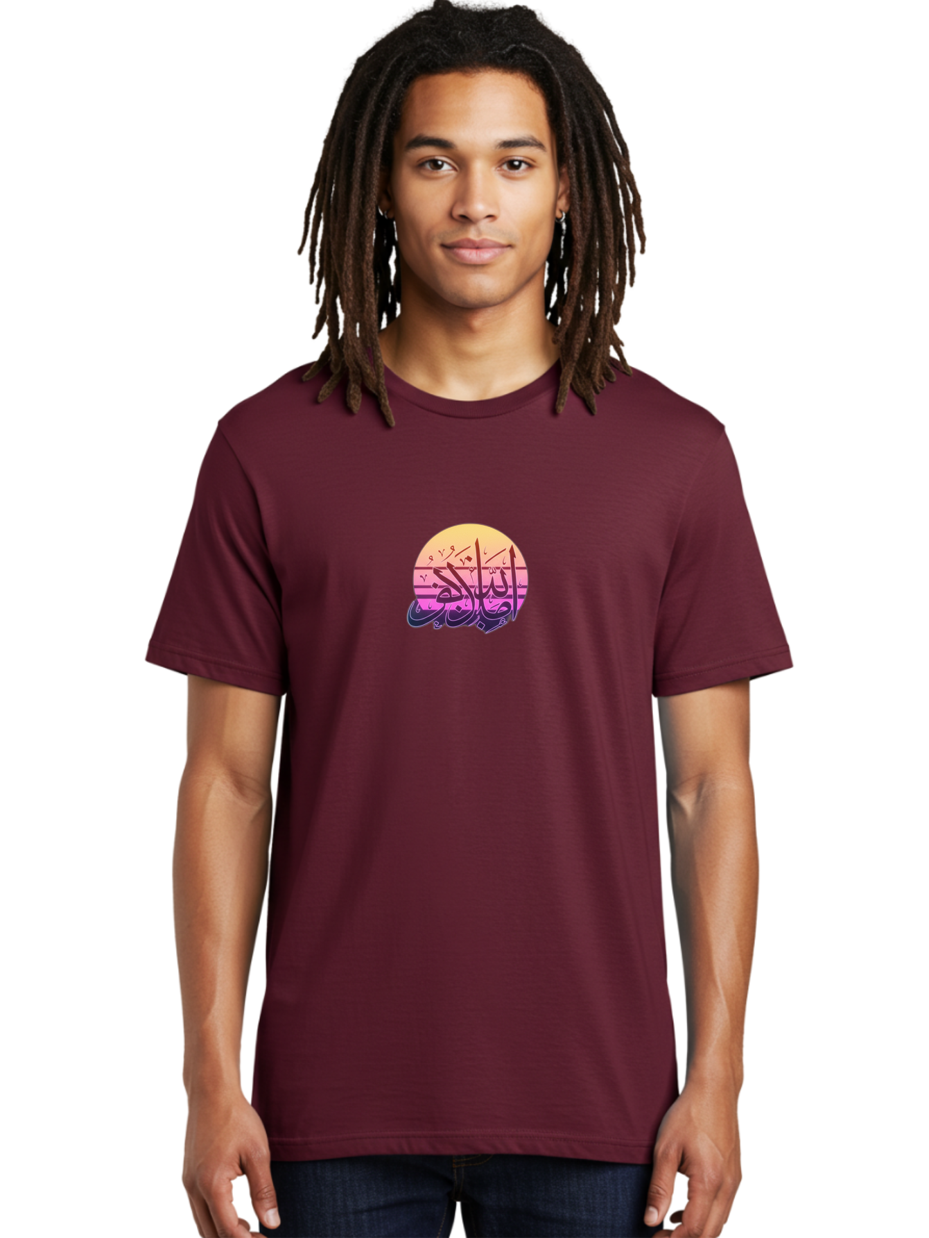 Eid-Mubarak Men'S Graphic Tee, 100% Cotton, Comfortable Casual Summer Wear, Machine Washable, Islamic Calligraphy, Arabic Text, Muhammad, Gradient Colors, Abstract Art, Spiritual Themes, Faith, Cultural Heritage, Artistic Expression, Bad065