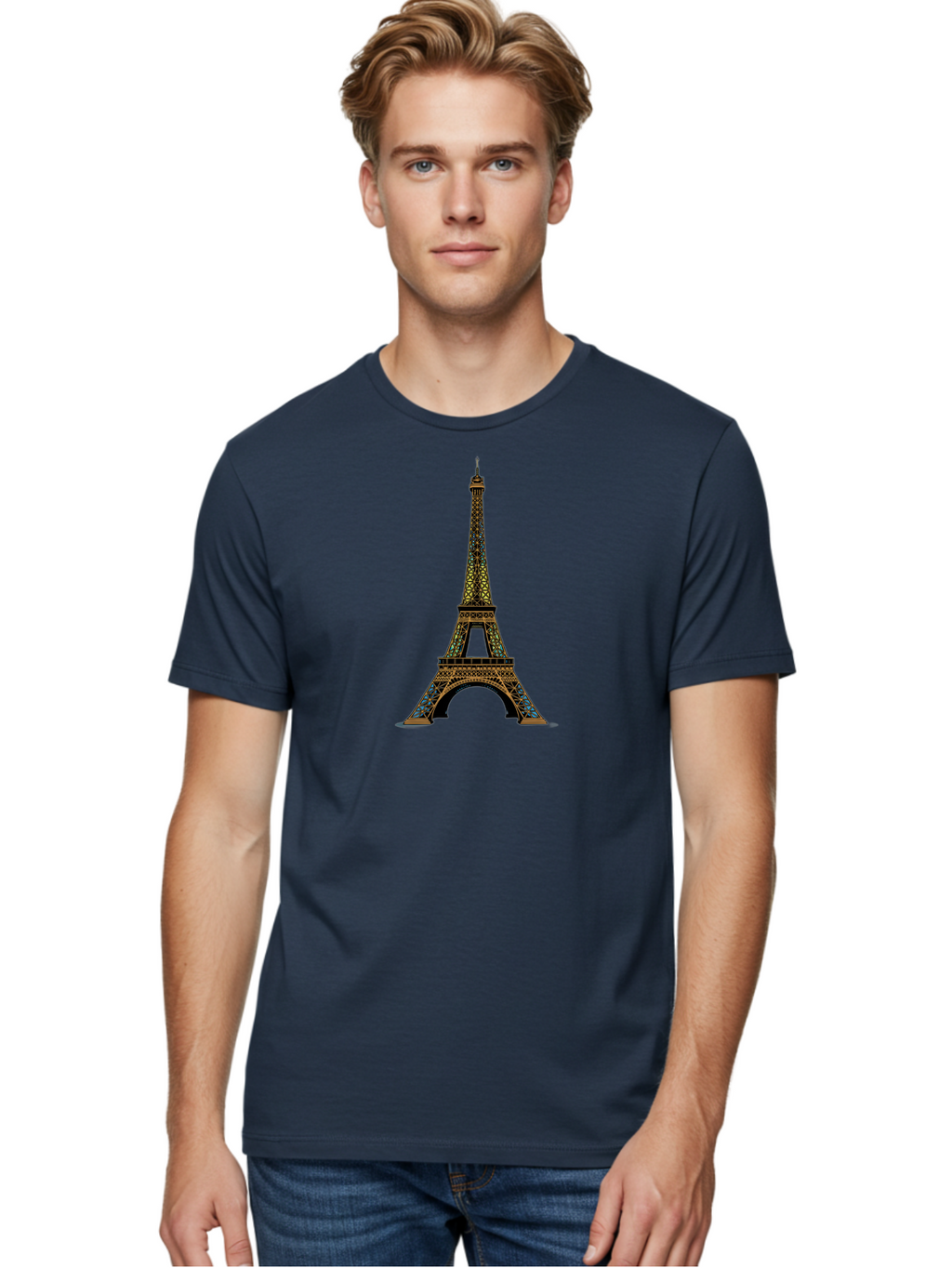 Eiffel-Tower-2 Men'S Graphic Tee, 100% Cotton, Comfortable Casual Summer Wear, Machine Washable, Iconic Landmark, Paris, France, Iron Latticework, Romantic Getaway, Travel Destination, Cityscape, Architectural Marvel, Tourism, Vacation Spot Bad069