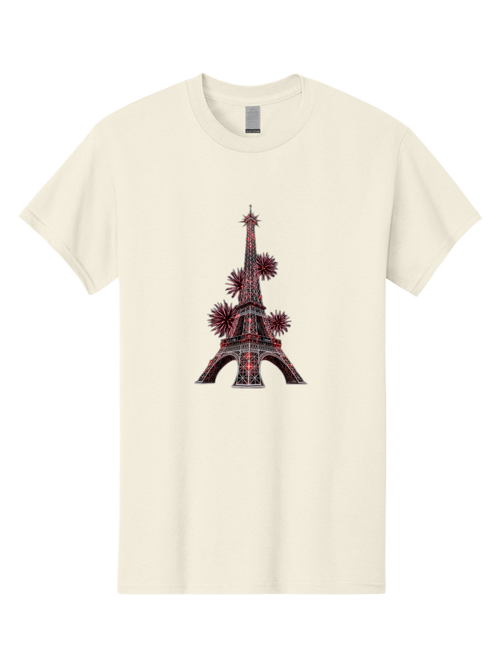 Eiffel-Tower-4 Men'S Graphic Tee, 100% Cotton, Comfortable Casual Summer Wear, Machine Washable, Eiffel Tower With Firework Explosions Around It, Paris Landmark, Famous Monument, Fireworks Display, Celebration, Festive Atmosphere, Bad071