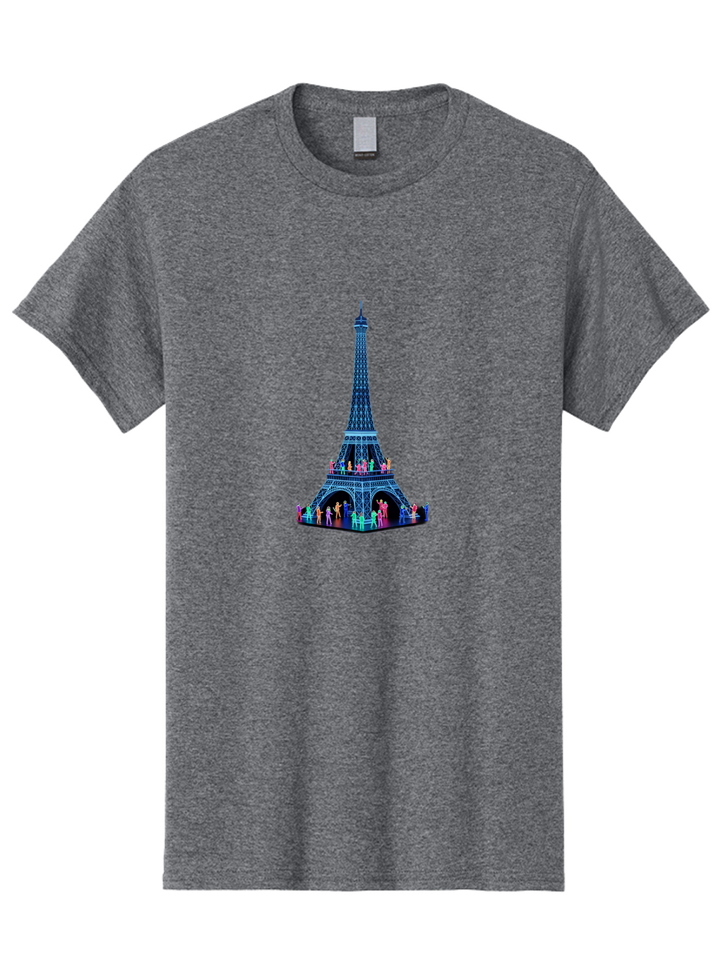 Eiffel-Tower-5 Men'S Graphic Tee, 100% Cotton, Comfortable Casual Summer Wear, Machine Washable, Eiffel Tower Landmark, Paris Tourism, Iron Lattice Structure, Tourist Attraction, Famous Monument, Vibrant Colors, People Visiting, Cultural Icon, Bad072