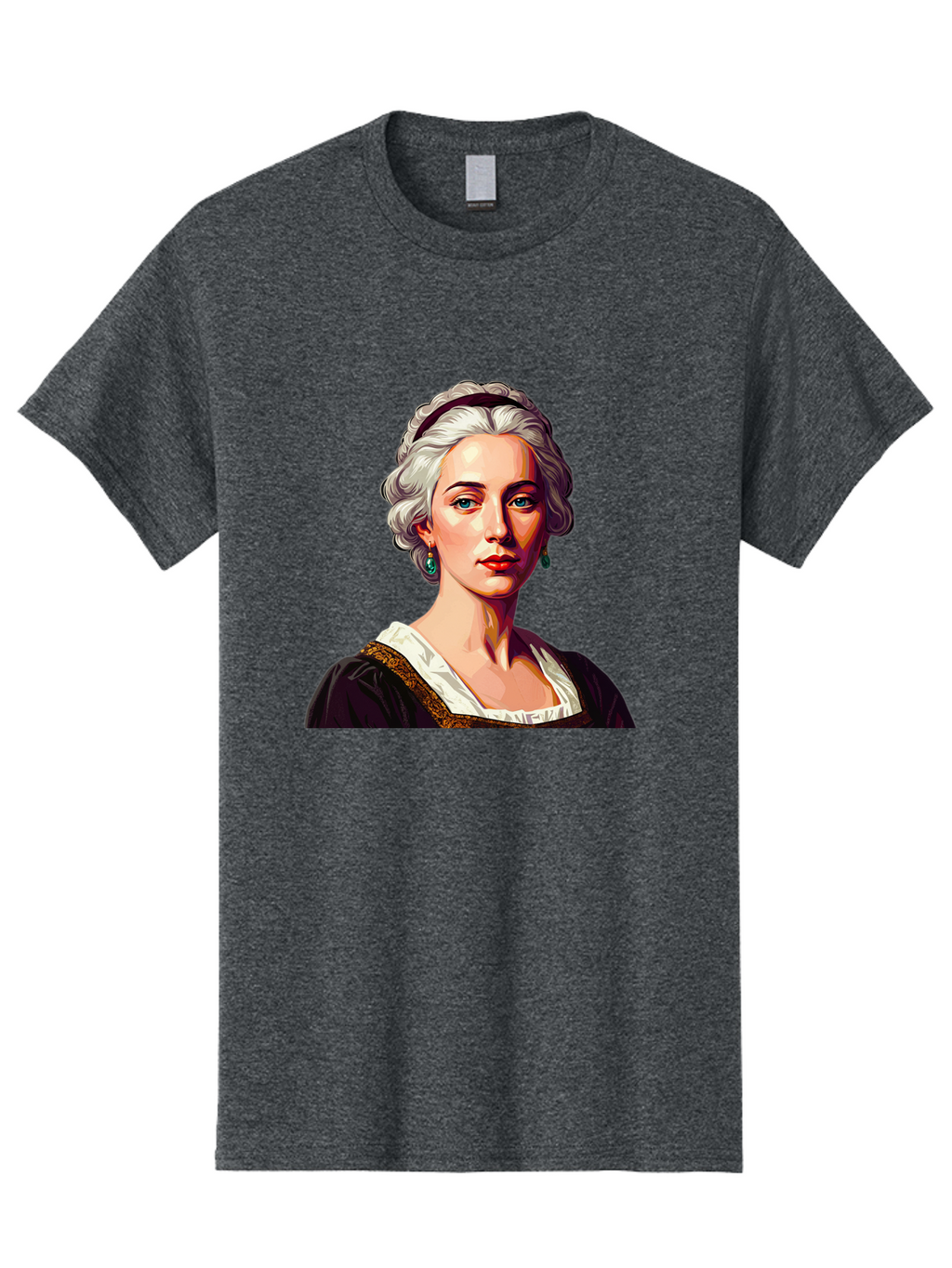 Elizabeth-Cady-Stanton Men'S Graphic Tee, 100% Cotton, Comfortable Casual Summer Wear, Machine Washable, Woman With White Hair, Blue Eyes, Red Lips, Elegant Earrings, Vintage Clothing, Gold Trim, Historical Figure, Feminine Style, Bad077
