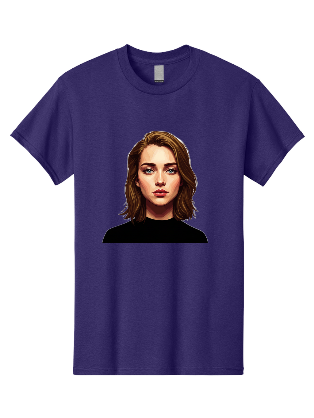 Emma-Stone Men'S Graphic Tee, 100% Cotton, Comfortable Casual Summer Wear, Machine Washable, Cartoon-Style Portrait, Emma Stone, Blue Eyes, Brown Hair, Black Shirt, Realistic Illustration, Digital Art, Female Celebrity Bad078
