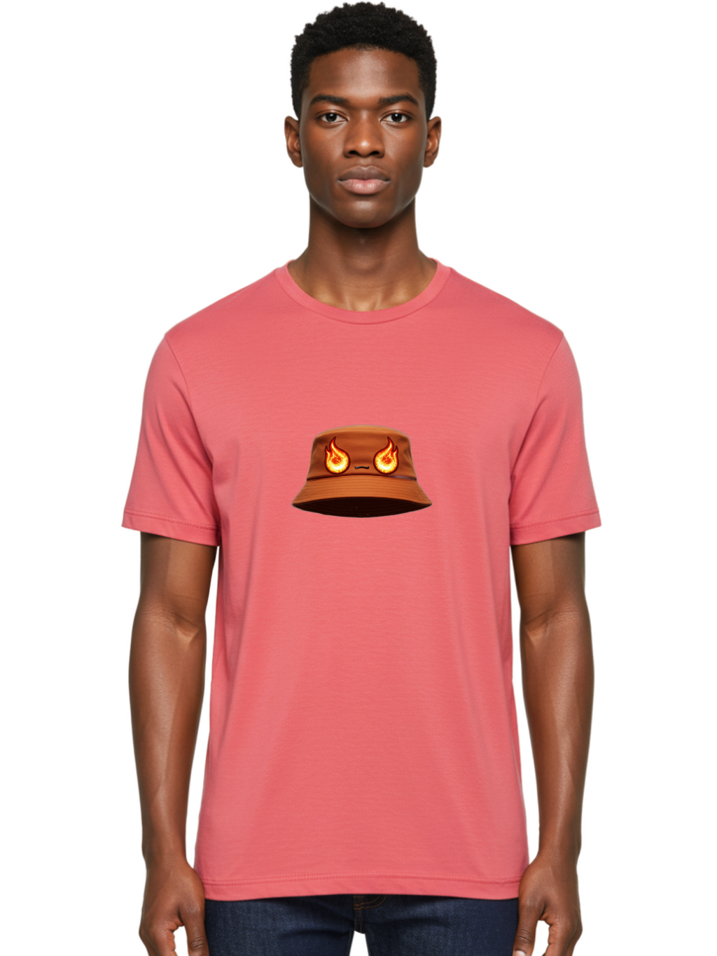 Face-Bucket-Hat Men'S Graphic Tee, 100% Cotton, Comfortable Casual Summer Wear, Machine Washable, Burning Eyes, Fiery Stare, Orange Flames, Yellow Flames, Red Flames, Fashion Hat, Streetwear, Trendy Accessory, Bold Design, Eye-Catching Bad080