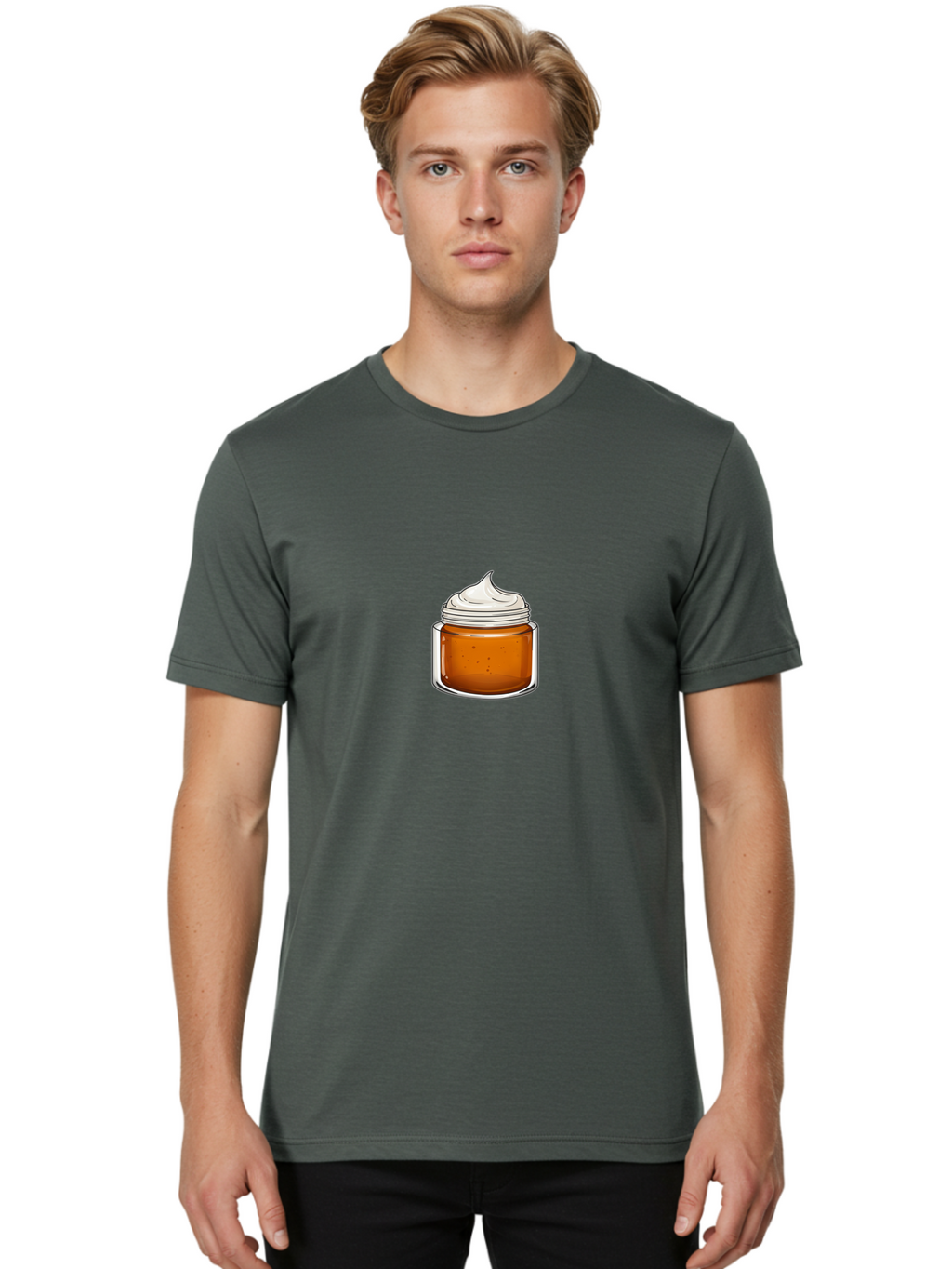 Face-Cream-Jar Men'S Graphic Tee, 100% Cotton, Comfortable Casual Summer Wear, Machine Washable, Face Cream, Skincare Product, Moisturizer Jar, White Cream, Beauty Product, Skincare Routine, Anti-Aging Cream, Nourishing Moisturizer, Glass Jar Bad081