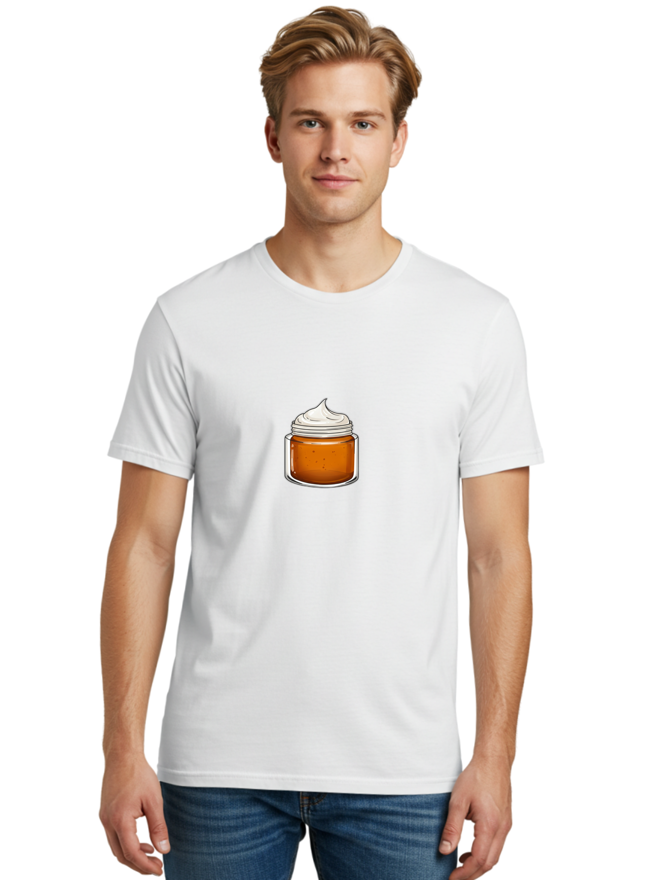 Face-Cream-Jar Men'S Graphic Tee, 100% Cotton, Comfortable Casual Summer Wear, Machine Washable, Face Cream, Skincare Product, Moisturizer Jar, White Cream, Beauty Product, Skincare Routine, Anti-Aging Cream, Nourishing Moisturizer, Glass Jar Bad081