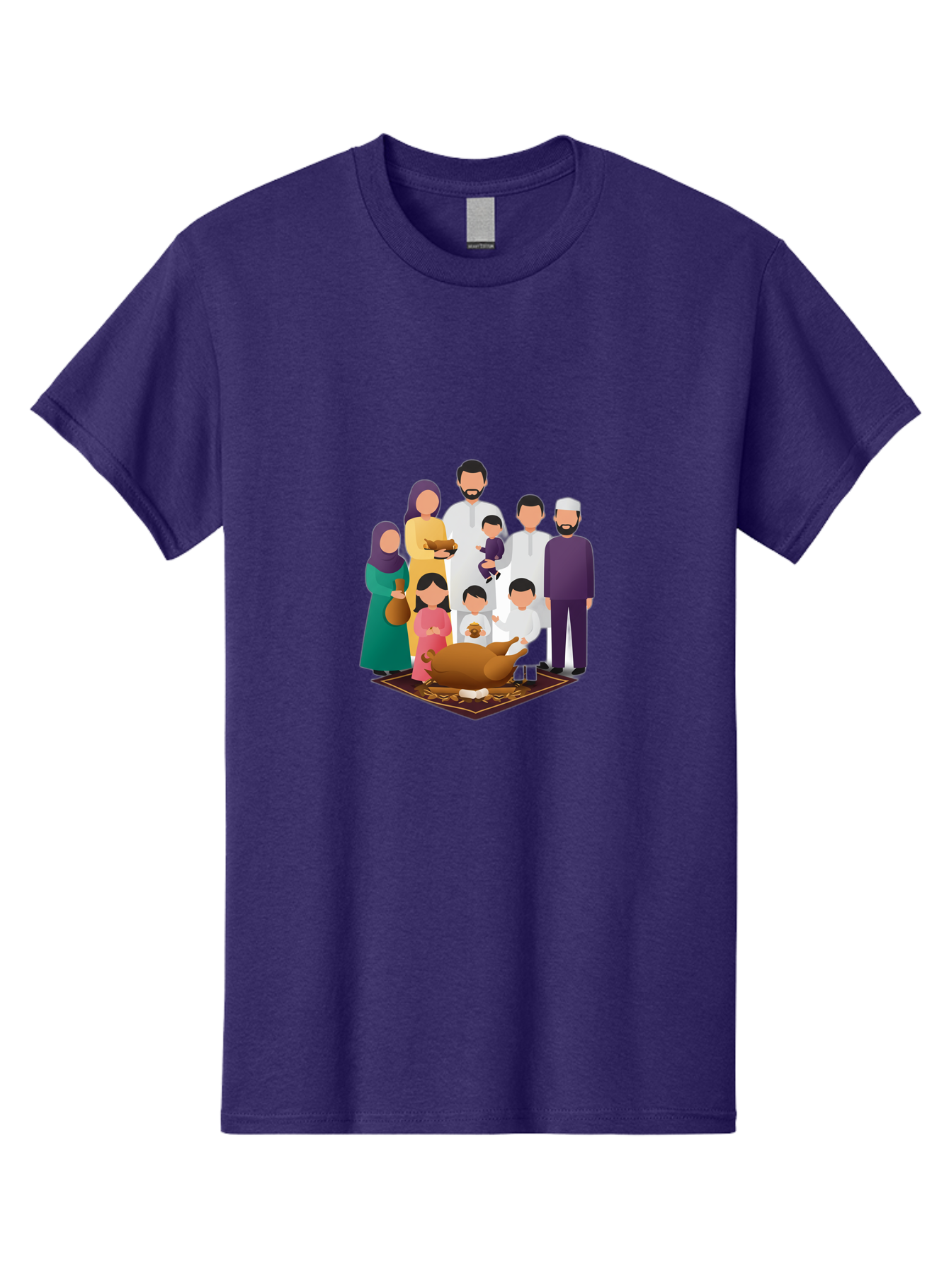 Family-Gathering-Around-Roasted-Lamb Men'S Graphic Tee, 100% Cotton, Comfortable Casual Summer Wear, Machine Washable, Family Gathering, Islamic Celebration, Eid Al-Adha, Traditional Clothing, Sacrificial Lamb, Joyful Moments, Family Bonding, Bad083