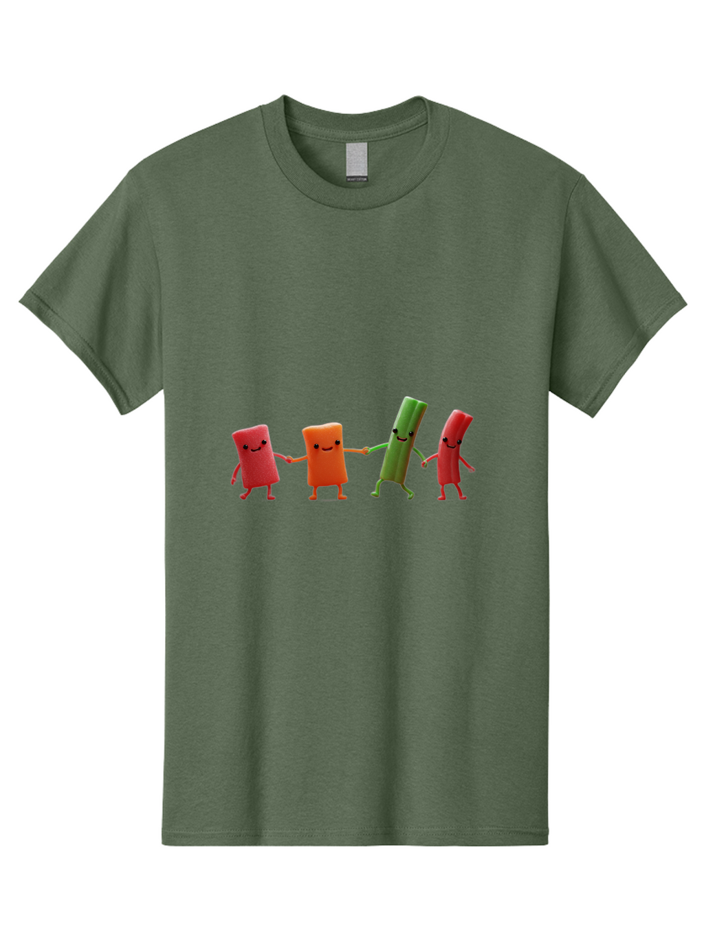Felt-Characters-Holding-Hands Men'S Graphic Tee, 100% Cotton, Comfortable Casual Summer Wear, Machine Washable, Anthropomorphic Vegetables, Happy Faces, Holding Hands, Anthropomorphic Characters, Vegetables With Arms And Legs, Bad086