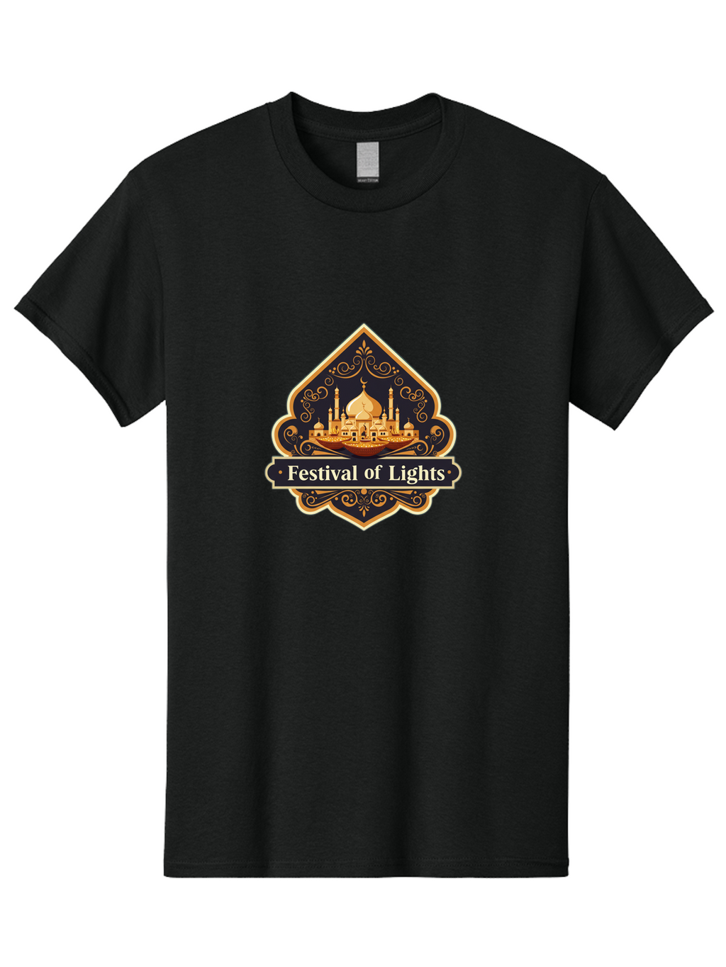 Festival-Of-Lights Men'S Graphic Tee, 100% Cotton, Comfortable Casual Summer Wear, Machine Washable, Mosque, Islamic Architecture, Golden Domes, Minarets, Crescent Moon, Intricate Designs, Ornate Details, Festival Celebration, Bad091