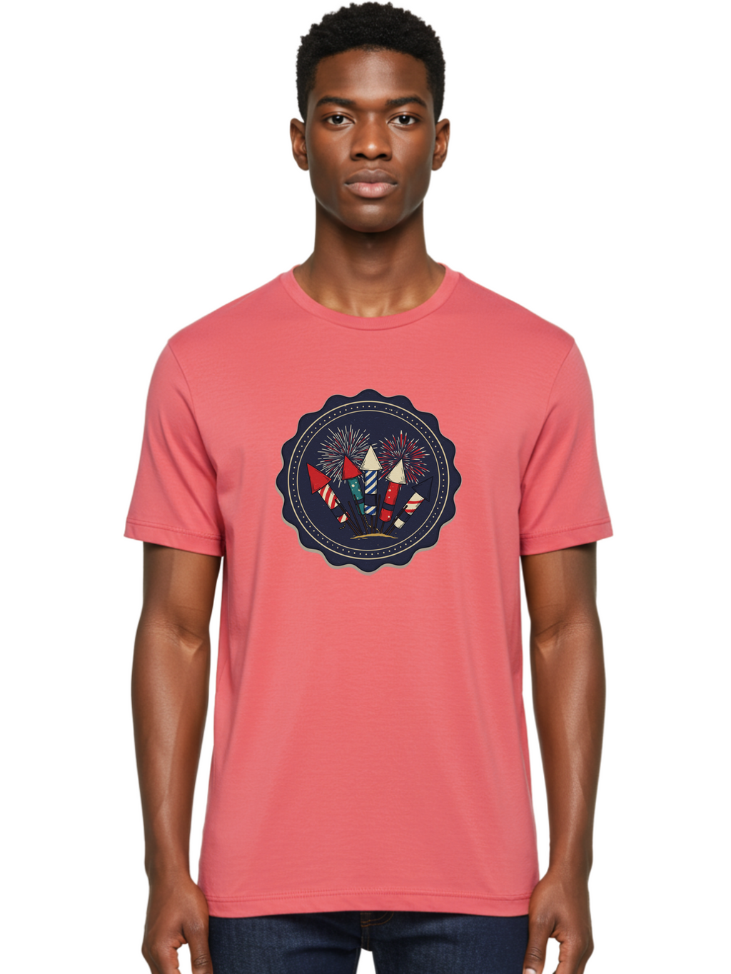 Fireworks-Icon Men'S Graphic Tee, 100% Cotton, Comfortable Casual Summer Wear, Machine Washable, Fireworks Explosion, Festive Celebration, Party Decorations, Colorful Display, Explosive Bursts, Vibrant Colors, Celebratory Theme Bad093