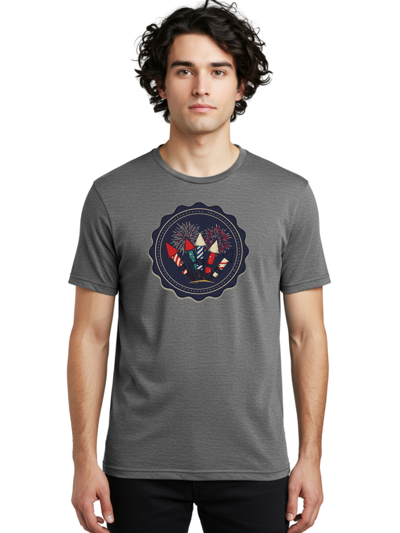 Fireworks-Icon Men'S Graphic Tee, 100% Cotton, Comfortable Casual Summer Wear, Machine Washable, Fireworks Explosion, Festive Celebration, Party Decorations, Colorful Display, Explosive Bursts, Vibrant Colors, Celebratory Theme Bad093