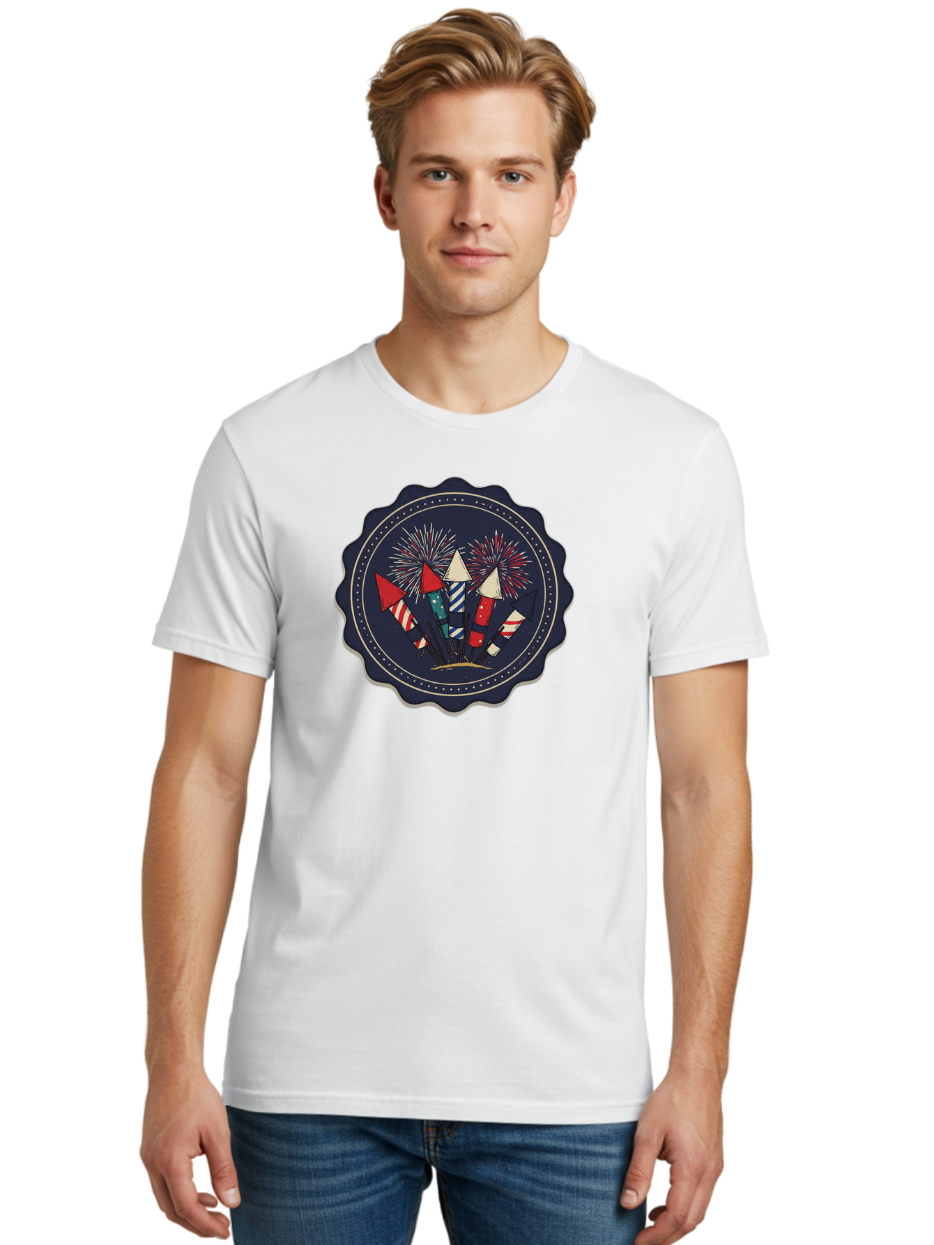 Fireworks-Icon Men'S Graphic Tee, 100% Cotton, Comfortable Casual Summer Wear, Machine Washable, Fireworks Explosion, Festive Celebration, Party Decorations, Colorful Display, Explosive Bursts, Vibrant Colors, Celebratory Theme Bad093