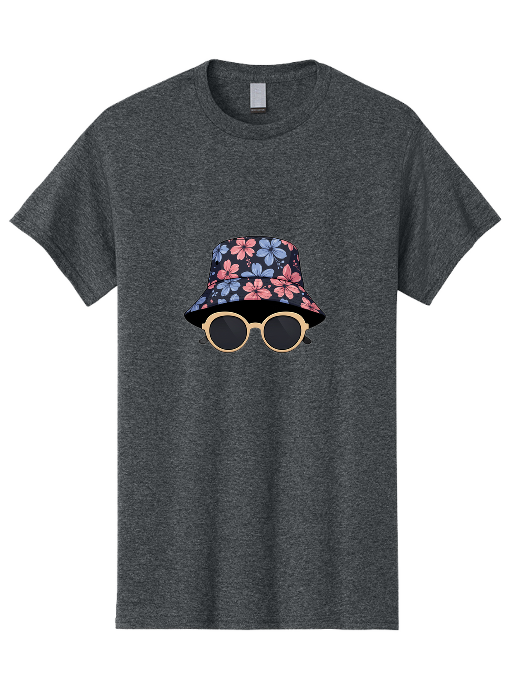 Floral-Bucket-Hat-And-Sunglasses Men'S Graphic Tee, 100% Cotton, Comfortable Casual Summer Wear, Machine Washable, Floral Bucket Hat, Sunglasses, Trendy Accessories, Fashion Statement, Summer Vibes, Stylish Hat, Cool Shades, Floral Pattern Bad104