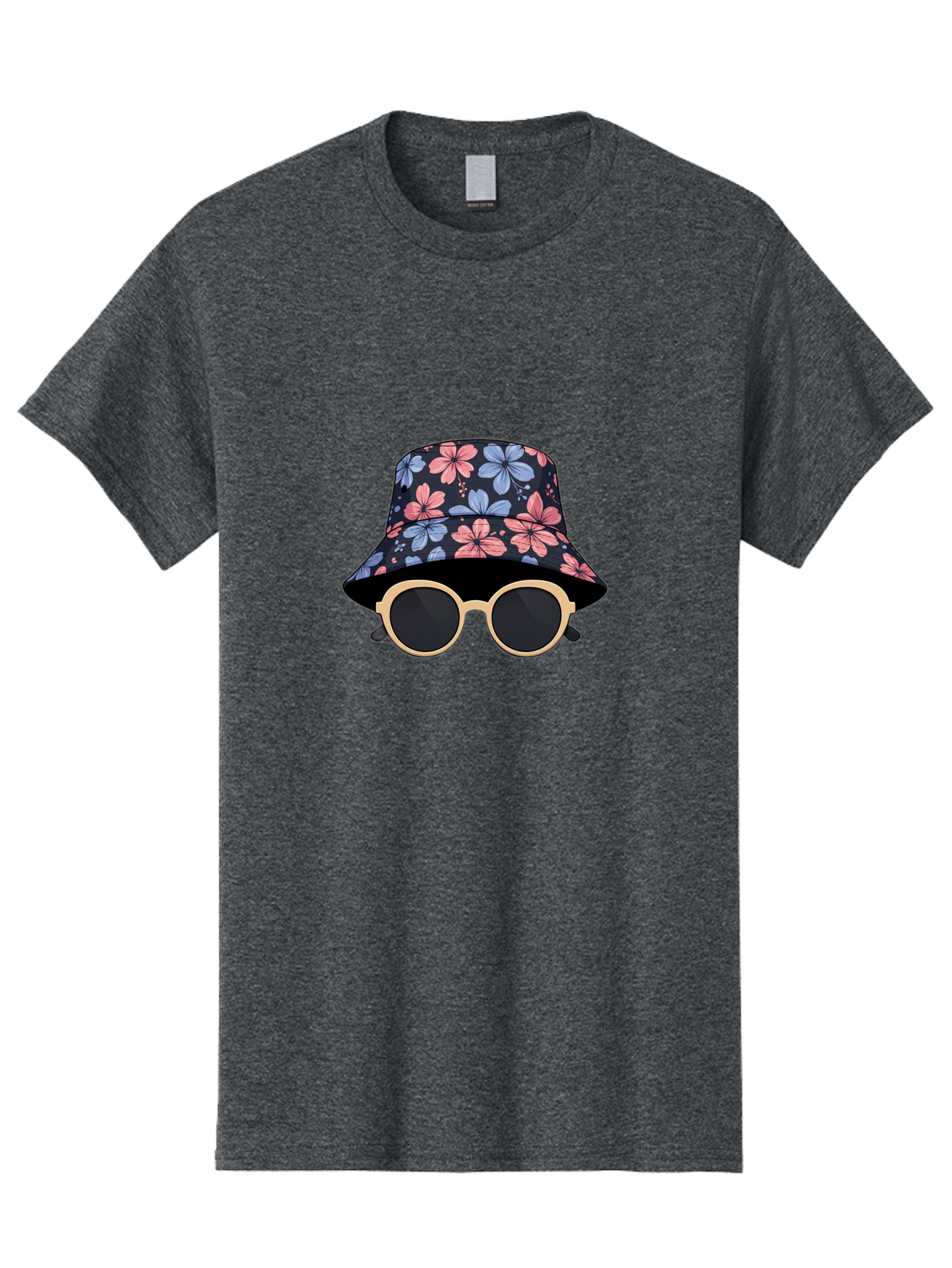 Floral-Bucket-Hat-And-Sunglasses Men'S Graphic Tee, 100% Cotton, Comfortable Casual Summer Wear, Machine Washable, Floral Bucket Hat, Sunglasses, Trendy Accessories, Fashion Statement, Summer Vibes, Stylish Hat, Cool Shades, Floral Pattern Bad104