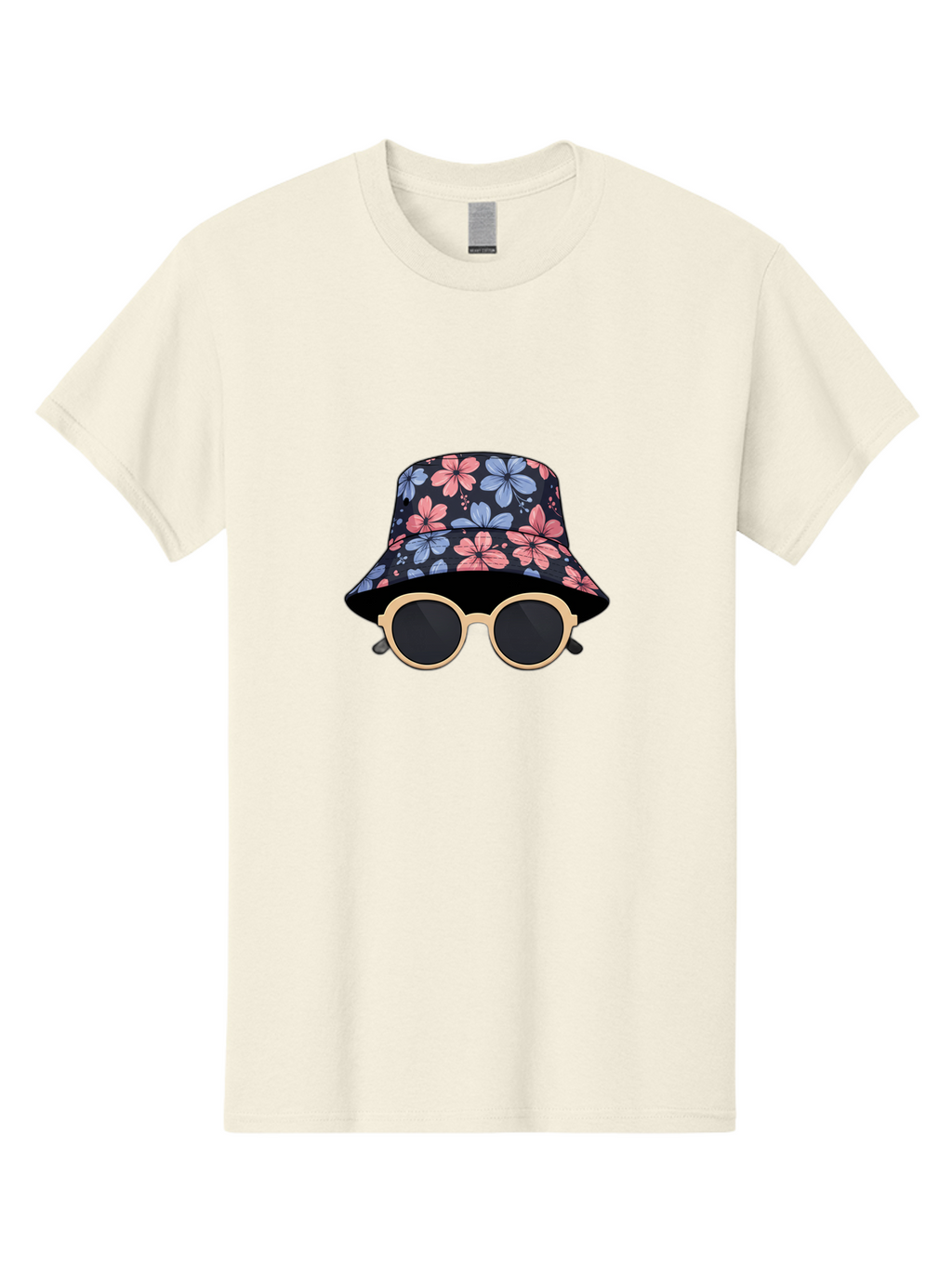 Floral-Bucket-Hat-And-Sunglasses Men'S Graphic Tee, 100% Cotton, Comfortable Casual Summer Wear, Machine Washable, Floral Bucket Hat, Sunglasses, Trendy Accessories, Fashion Statement, Summer Vibes, Stylish Hat, Cool Shades, Floral Pattern Bad104