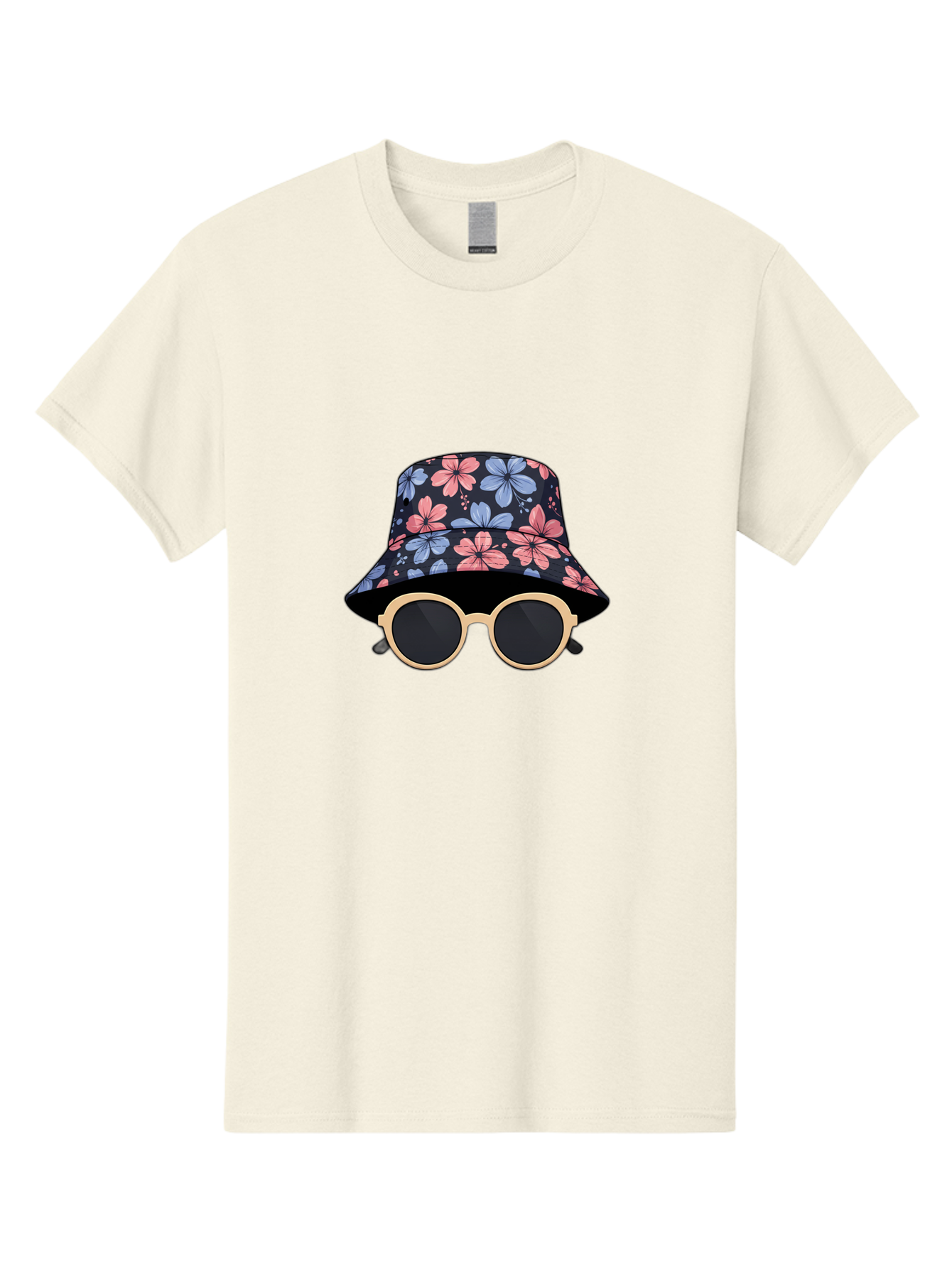 Floral-Bucket-Hat-And-Sunglasses Men'S Graphic Tee, 100% Cotton, Comfortable Casual Summer Wear, Machine Washable, Floral Bucket Hat, Sunglasses, Trendy Accessories, Fashion Statement, Summer Vibes, Stylish Hat, Cool Shades, Floral Pattern Bad104