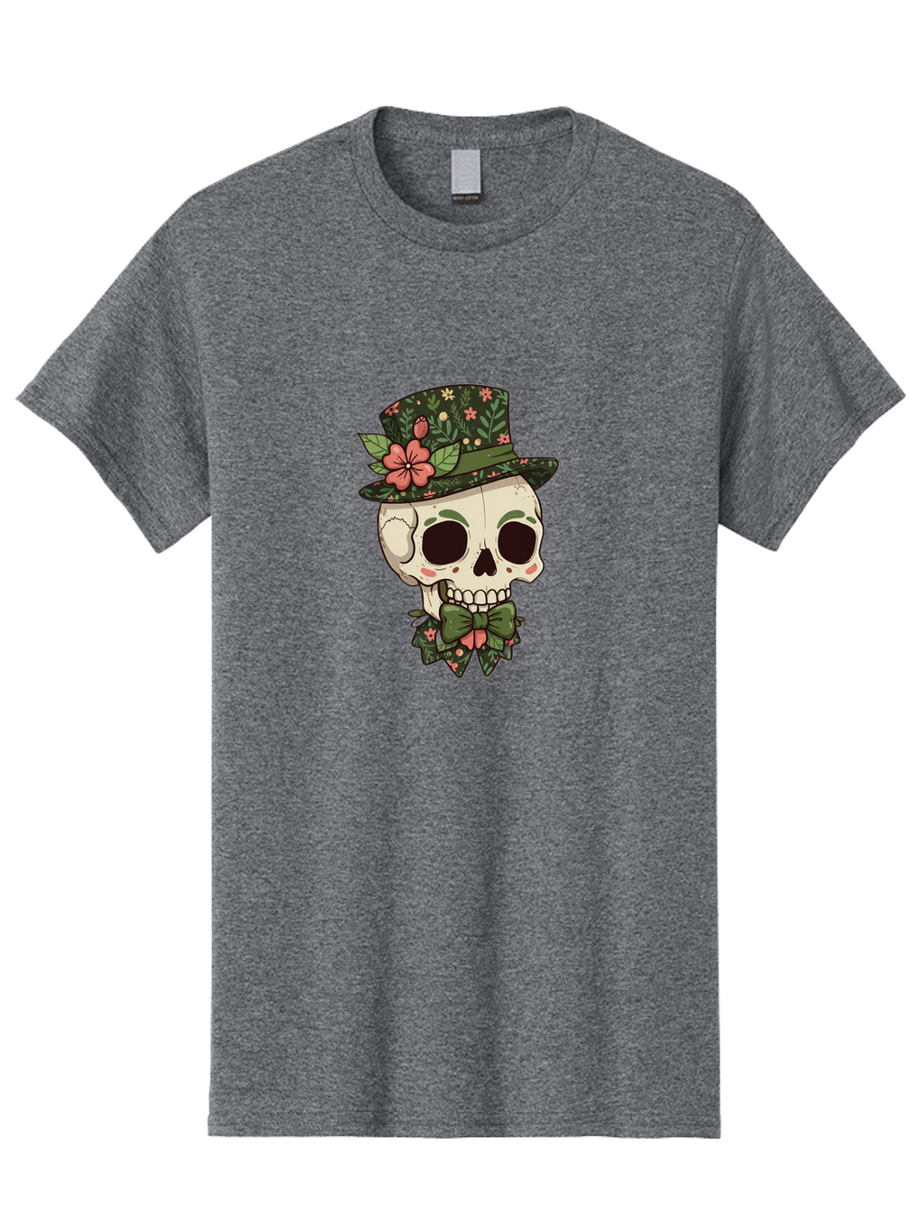 Floral-Skull Men'S Graphic Tee, 100% Cotton, Comfortable Casual Summer Wear, Machine Washable, Skull With Hat, Floral Pattern, Bow Tie, Sugar Skull, Day Of The Dead, Gothic Chic, Floral Accessories, Vintage Style Bad106