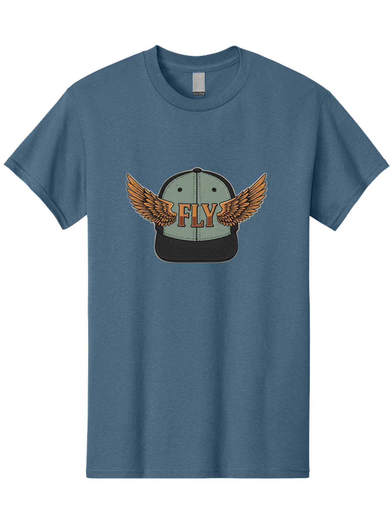 Fly-Baseball-Cap Men'S Graphic Tee, 100% Cotton, Comfortable Casual Summer Wear, Machine Washable, Baseball Cap With Wings, Fly Logo, Fashion Accessory, Streetwear Style, Winged Design, Casual Wear, Trendy Apparel, Hat With Wings Bad109
