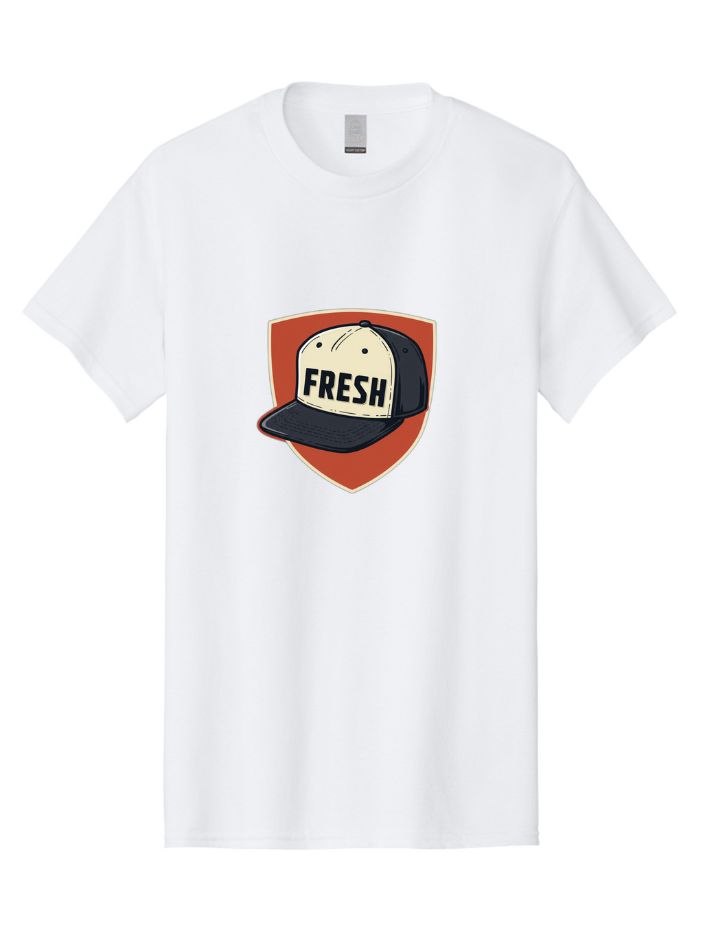 Fresh-Baseball-Cap Men'S Graphic Tee, 100% Cotton, Comfortable Casual Summer Wear, Machine Washable, Baseball Cap, Trendy Fashion, Streetwear Style, Fresh Branding, Stylish Accessories, Bold Design, Black And White Colors, Shield Icon Bad111